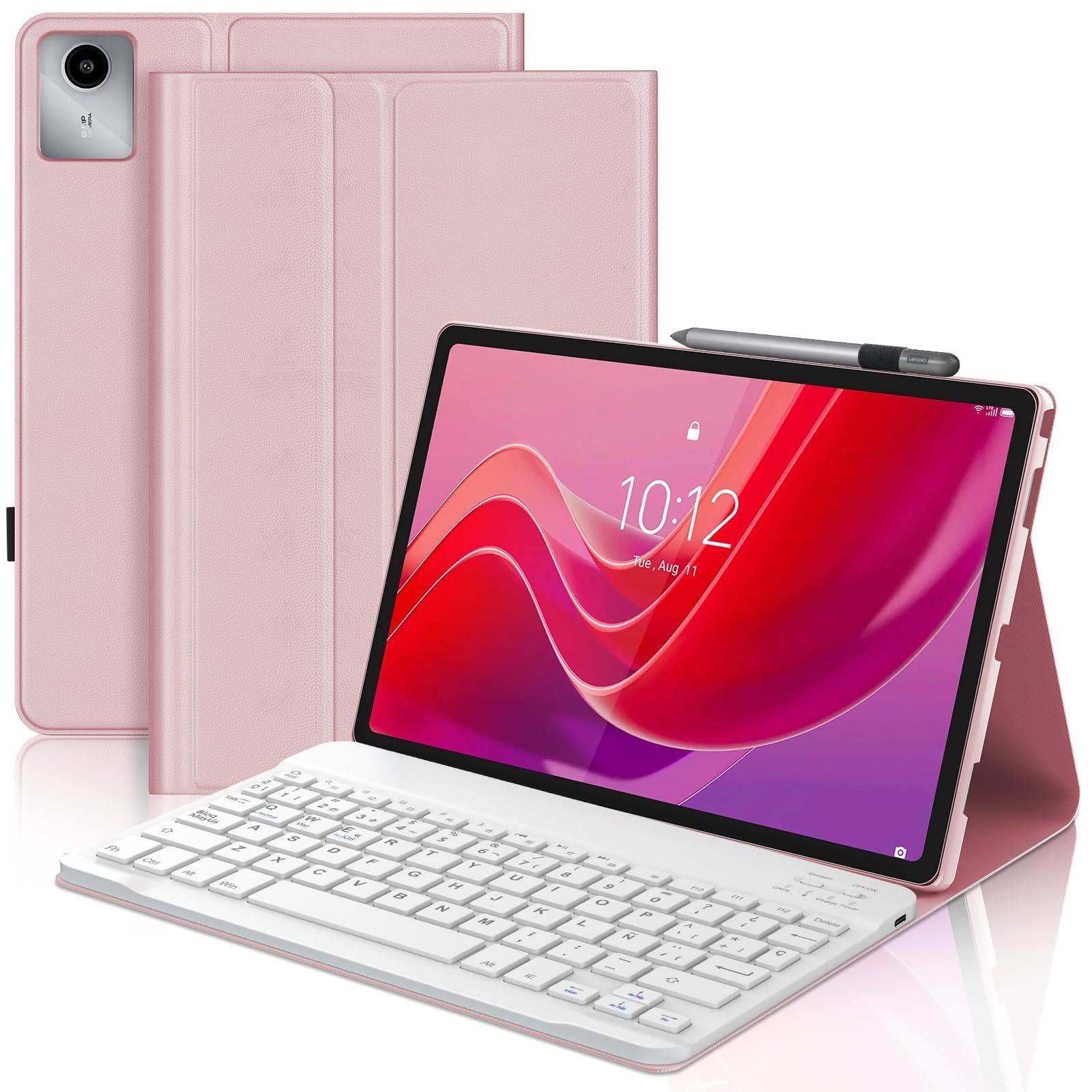 JADEMALL Funda con Teclado para Lenovo Tab M11 11", Español Ñ Teclado Bluetooth Inalámbrico Desmontable con Funda Protectora Delgada para Tablet Lenovo Tab M11 11 Pulgadas 2024(TB330FU/TB330XU)-Rosa