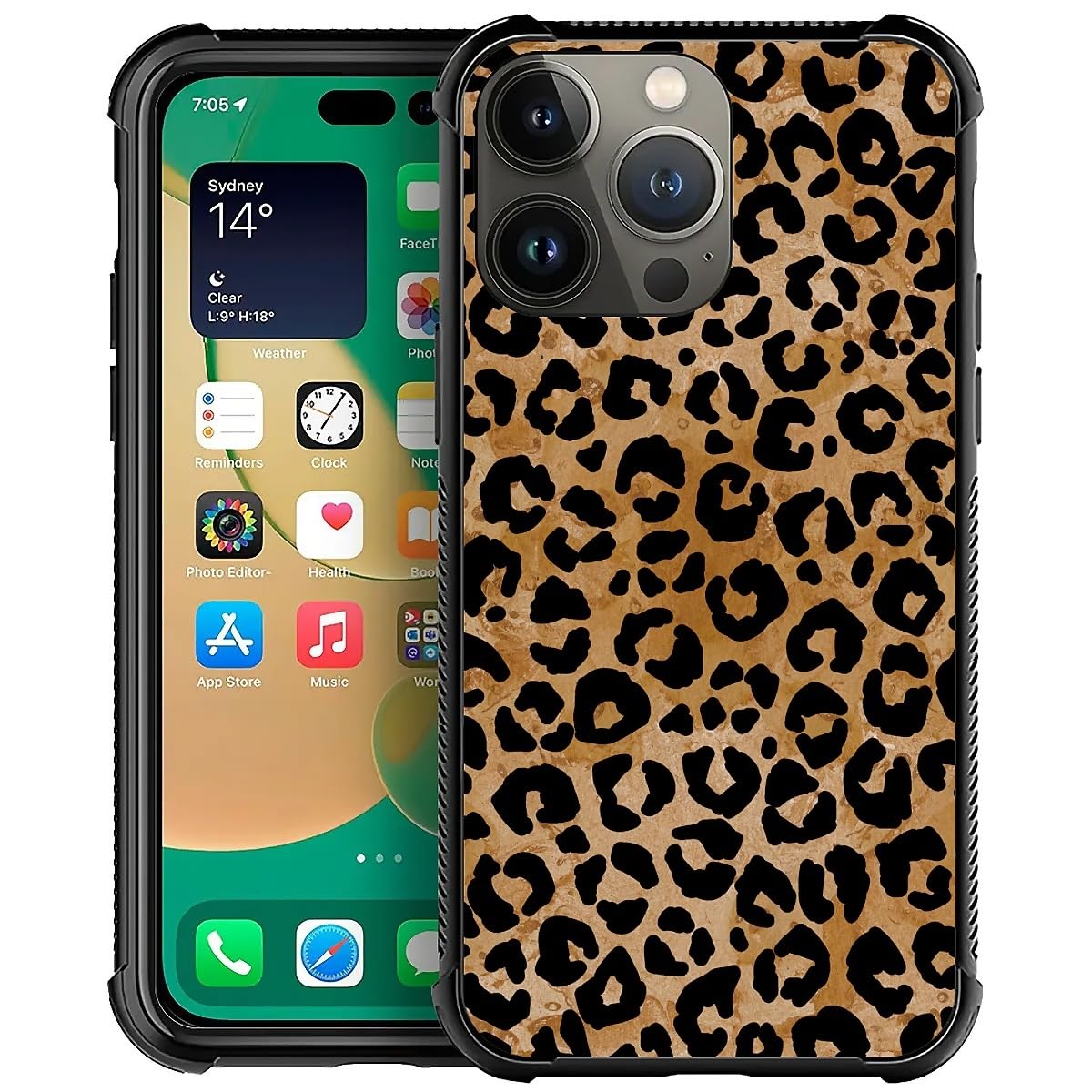NONMY Phone Case Compatible with iPhone 13 Pro - Wireless Charging Compatible,S Brown Cheetah Print Leopard TPU Bumper and Hard PC Pattern Back Case