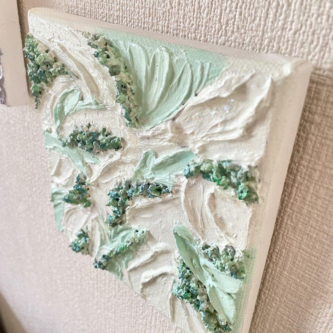 緑系 立体 花柄　アクリルアート テクスチャーアート ボタニカル 緑の花柄 緑系 立体 花柄アクリルアート テクスチャーアート ボタニカル