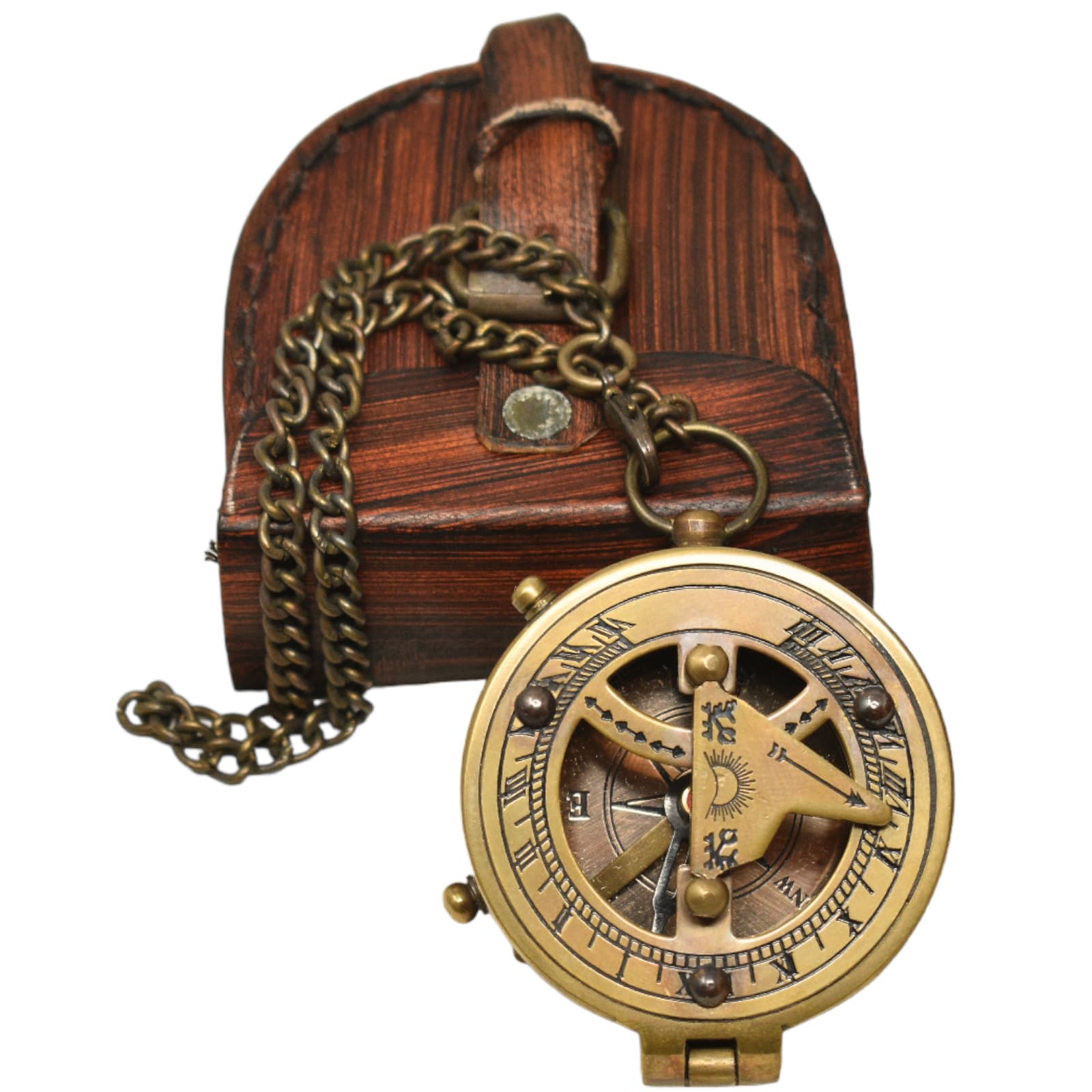 Sundial compass antique style brass vintage gift sun dial watch, unique gift for men, compass with leather pouch gift for him