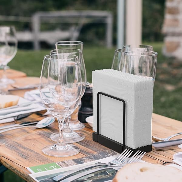 Wican Napkin Holder for Table, Bamboo Iron Standing Napkin Dispenser for Kitchen Dining Farmhouse Cocktail Picnic Bar Rustic Wood Holders for Paper Mail Bills Suitable for All Dining Room Decors Black - 4