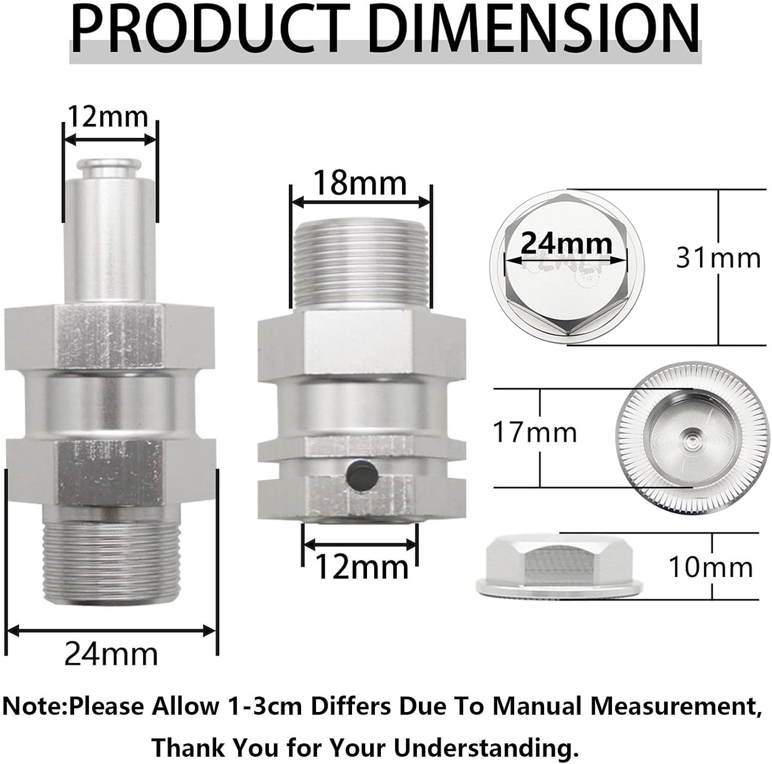 FLMLF Alloy Upgrade Front Rear Wheel Nut Cap and 24mm Hex Hub Extended Axle Kit for 1/5 HPI ROFUN ROVAN KM Baja 5B 5T 5SC Rc Car Parts (Silver)