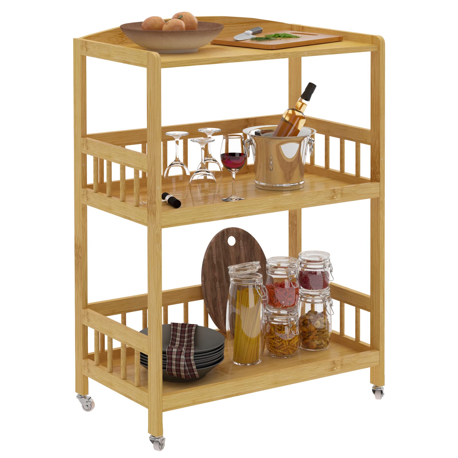 SDHYL Carrello da cucina a 3 livelli, rack per panettieri, carrello mobile in bambù, scaffale da pranzo mobile S7-HSJ-ZC05-CA