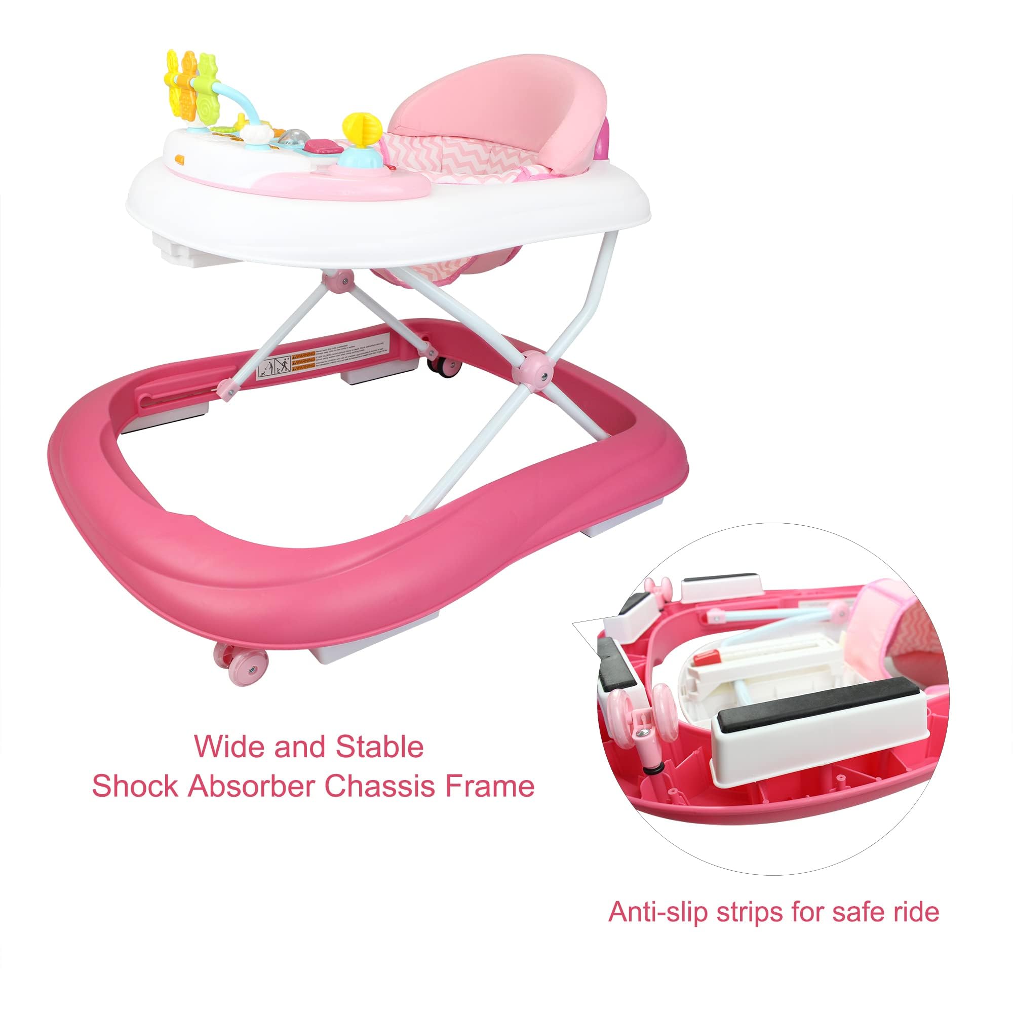 Leogreen Trotteur Bébé Évolutif Musical, 2 en 1 Chaise et Trotteur Réglable, Siège Rembourré, Activités avec Sons et Lumière, Rose