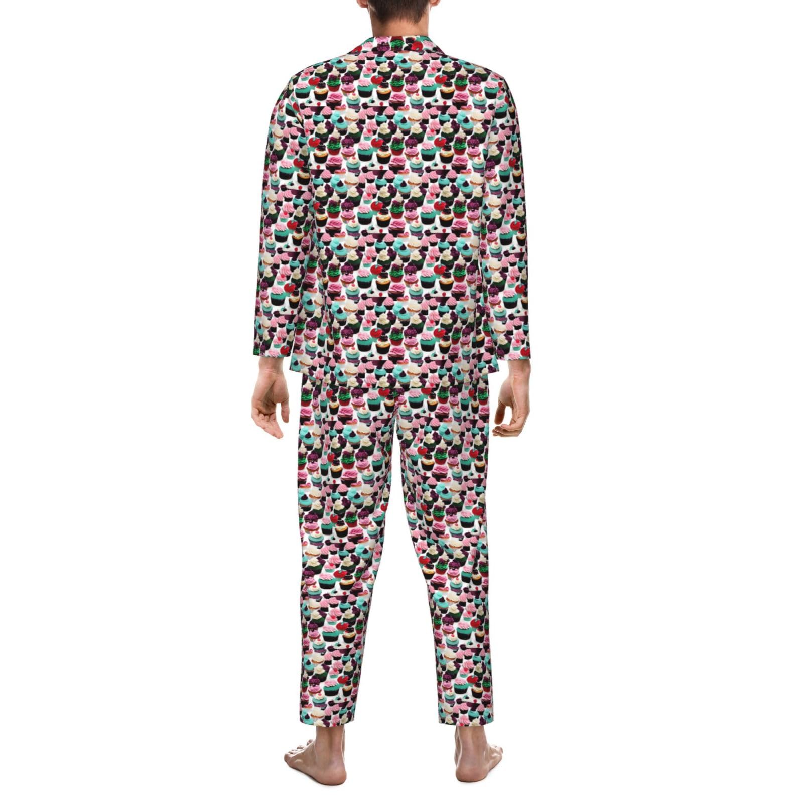 Delicious Cupcakes - Conjunto de pijama de manga larga para hombre, de dos piezas, transpirable, cómodo