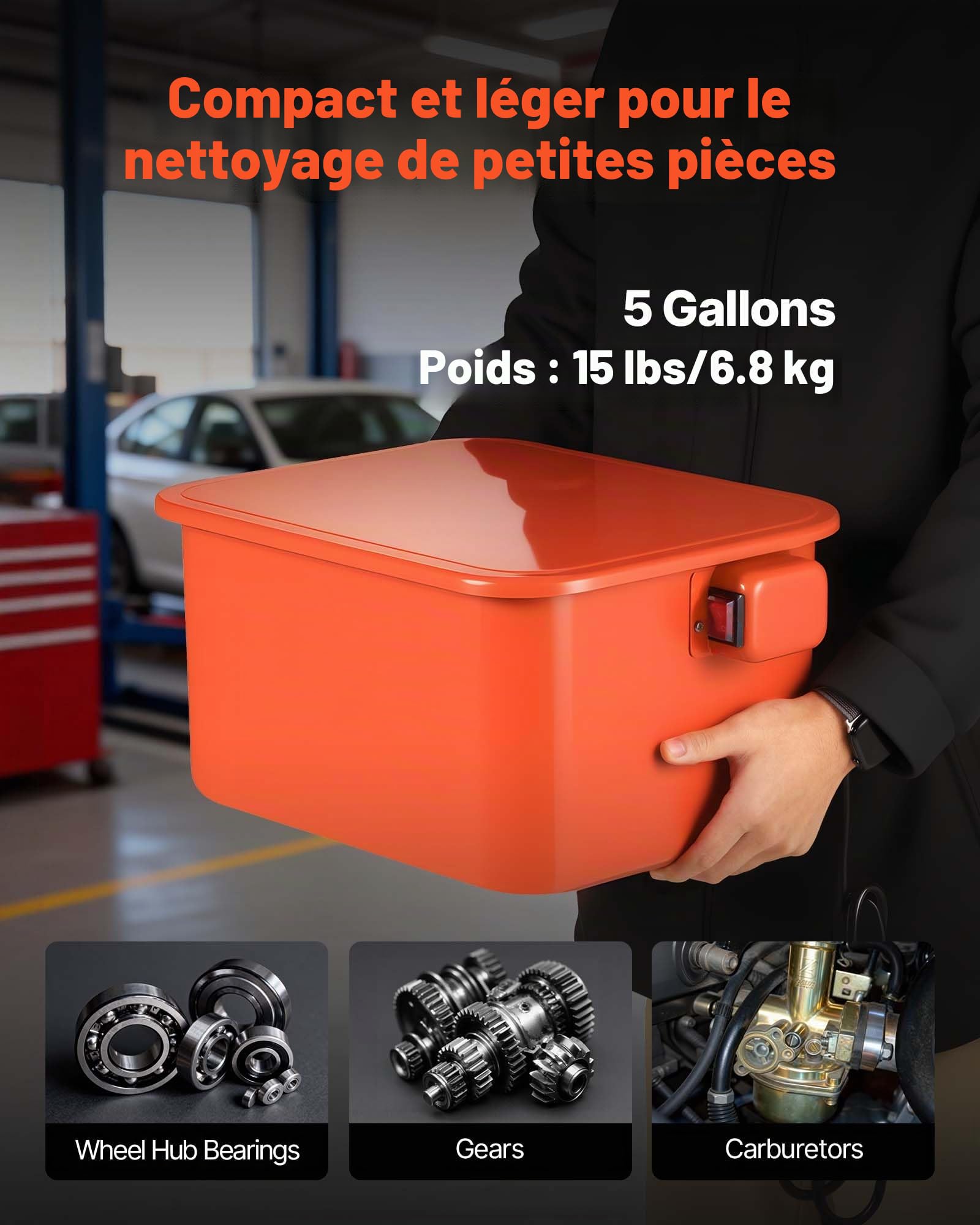 VEVOR Fontaine de Nettoyage, Fontaine de Dégraissage, Cuve de Nettoyage 19 L, Capacité Solvant 13 L, Bac de Lavage pour Pièces Mécaniques Auto Garage Atelier, Nettoyeur Portable avec Pompe Électrique