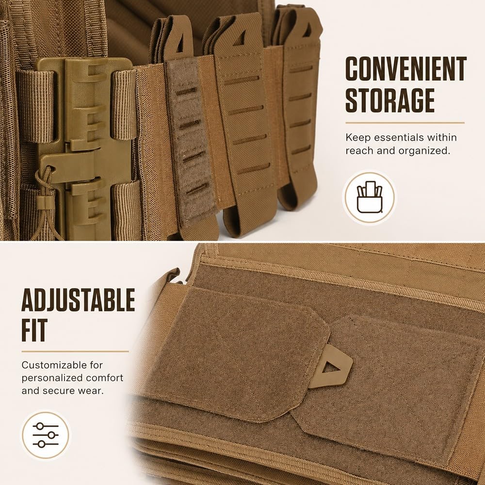 Chaleco Táctico Ajustable,Liberación Rápida Chaleco Modular Multibolsillos Acolchado Transpirable Chaleco Ligero para Airsoft Senderismo Camping Y Actividades Al Aire Libre