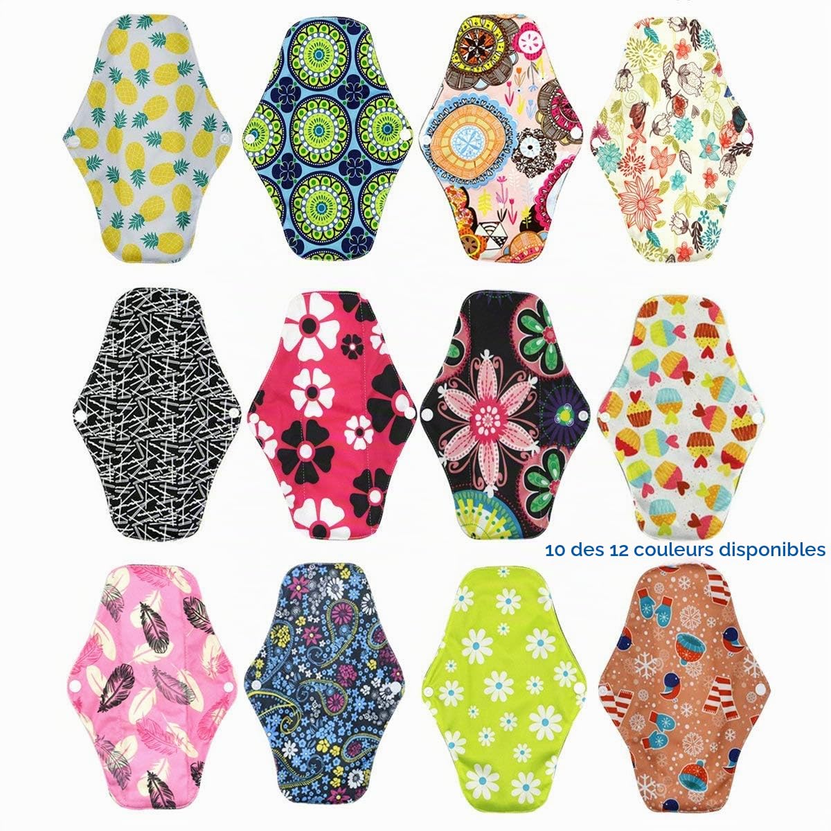 Serviettes Hygiéniques Lavables Réutilisables 10 Pack - Taille M (26cm) Flux Modéré, Bambou Confortable + PUL Imperméable, Protection Périodique Durable, Sac Étanche Inclus