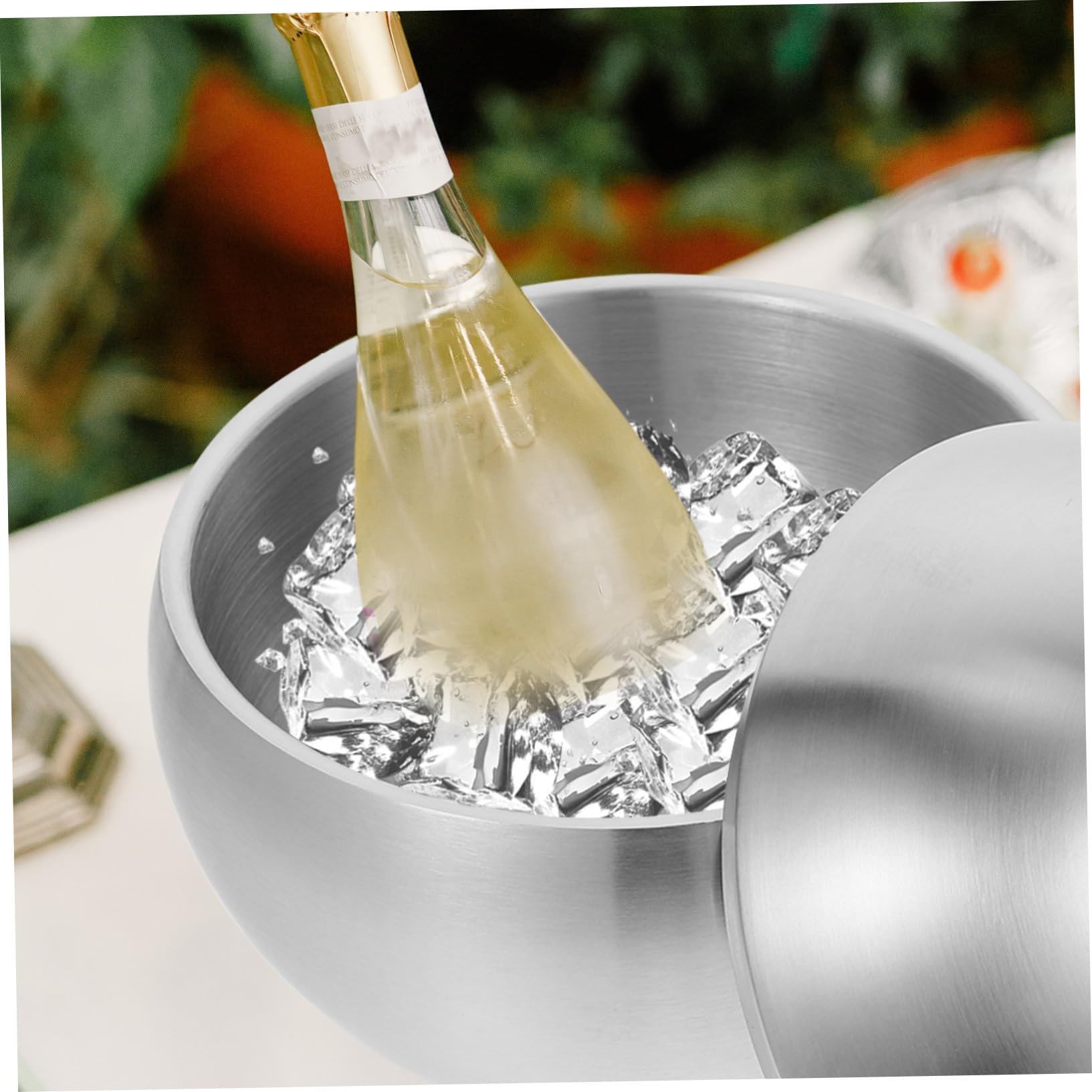minkissy Edelstahl Eiswürfelbehälter mit Deckel Großer Fassungsvermögen Robustes Material Eleganter und Einfacher Weinkühlbehälter für Haushalt und Partys
