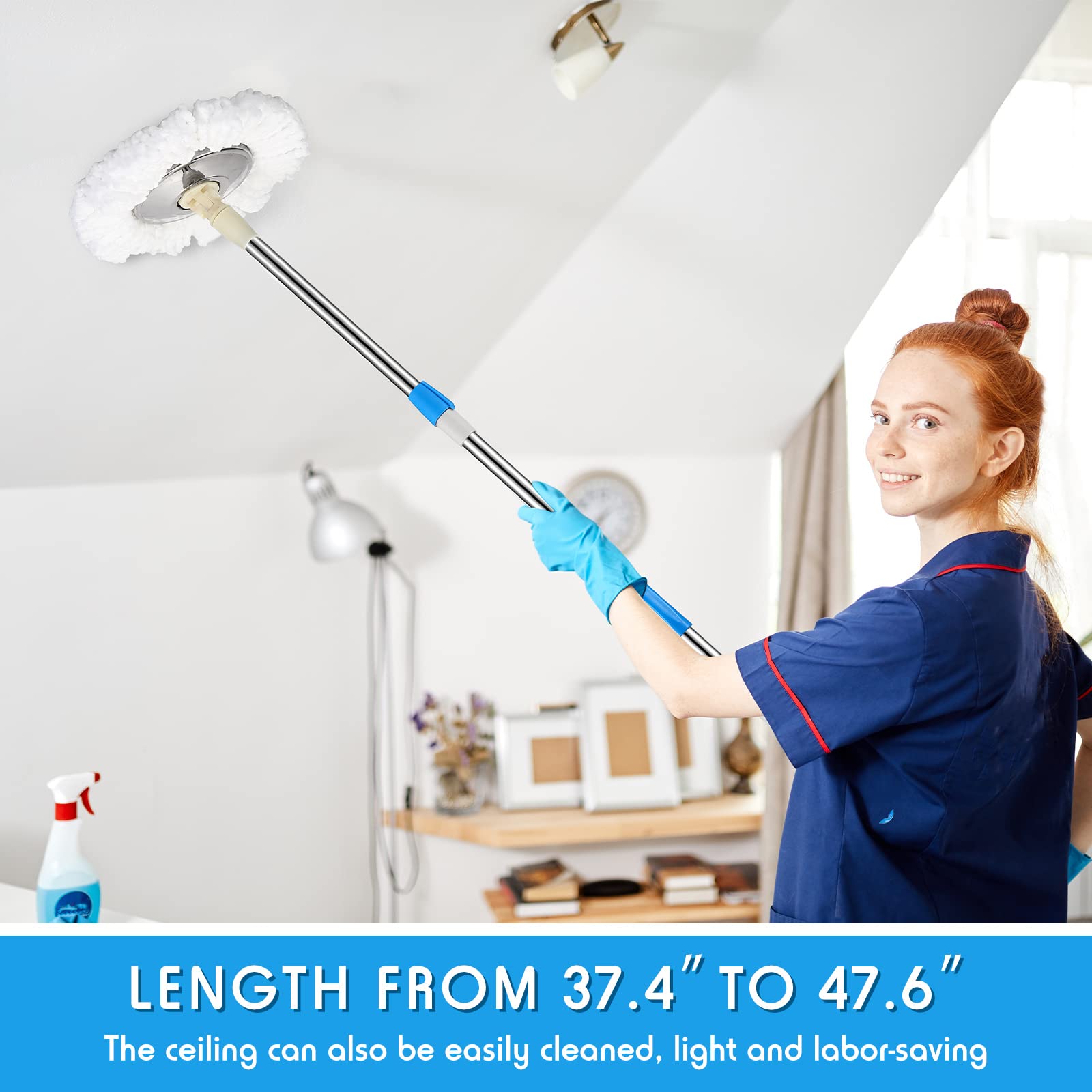 Mango de repuesto para fregona giratoria de 360 grados, mango telescópico giratorio de repuesto para cabeza, accesorios de limpieza del hogar para el hogar (azul)