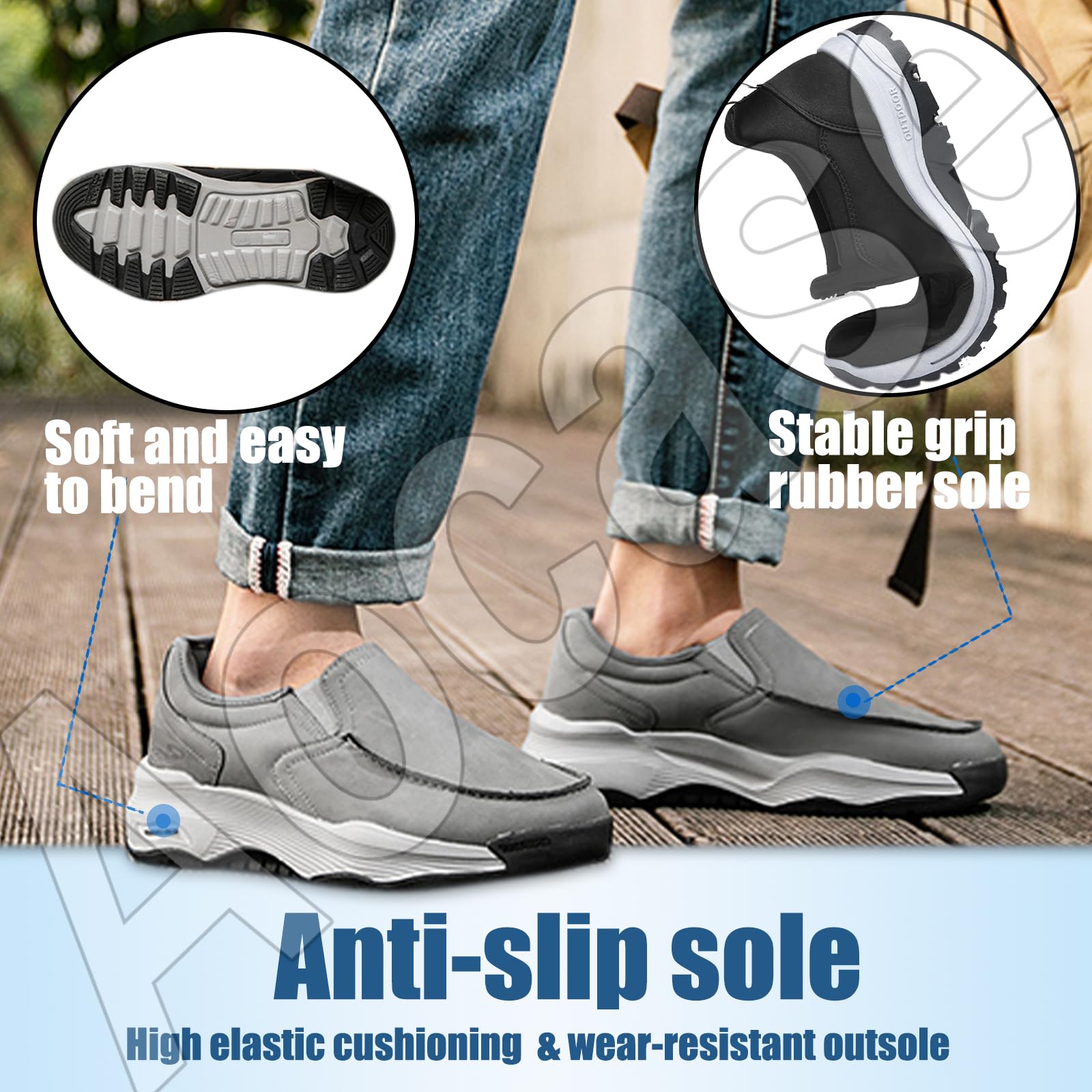 Chaussures Orthopédiques Hommes Sans Lacets - Baskets Randonnée Cuir Noir 46 (280mm)
