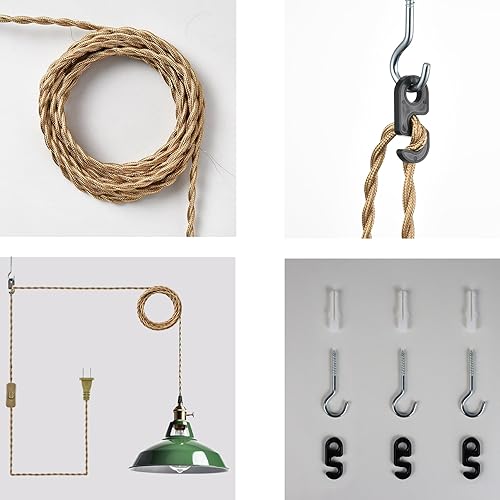 Miniatura 8 de YUBOLE Moderna lámpara colgante verde enchufable, iluminación colgante de macarons para cocina, pantalla de granero de metal con interruptor de