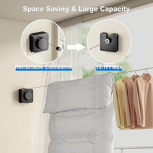 Miniatura 2 de Tendedero retráctil para interiores, línea de ropa para exteriores que no se hunde, línea de ropa resistente para secar la ropa, línea de lavandería