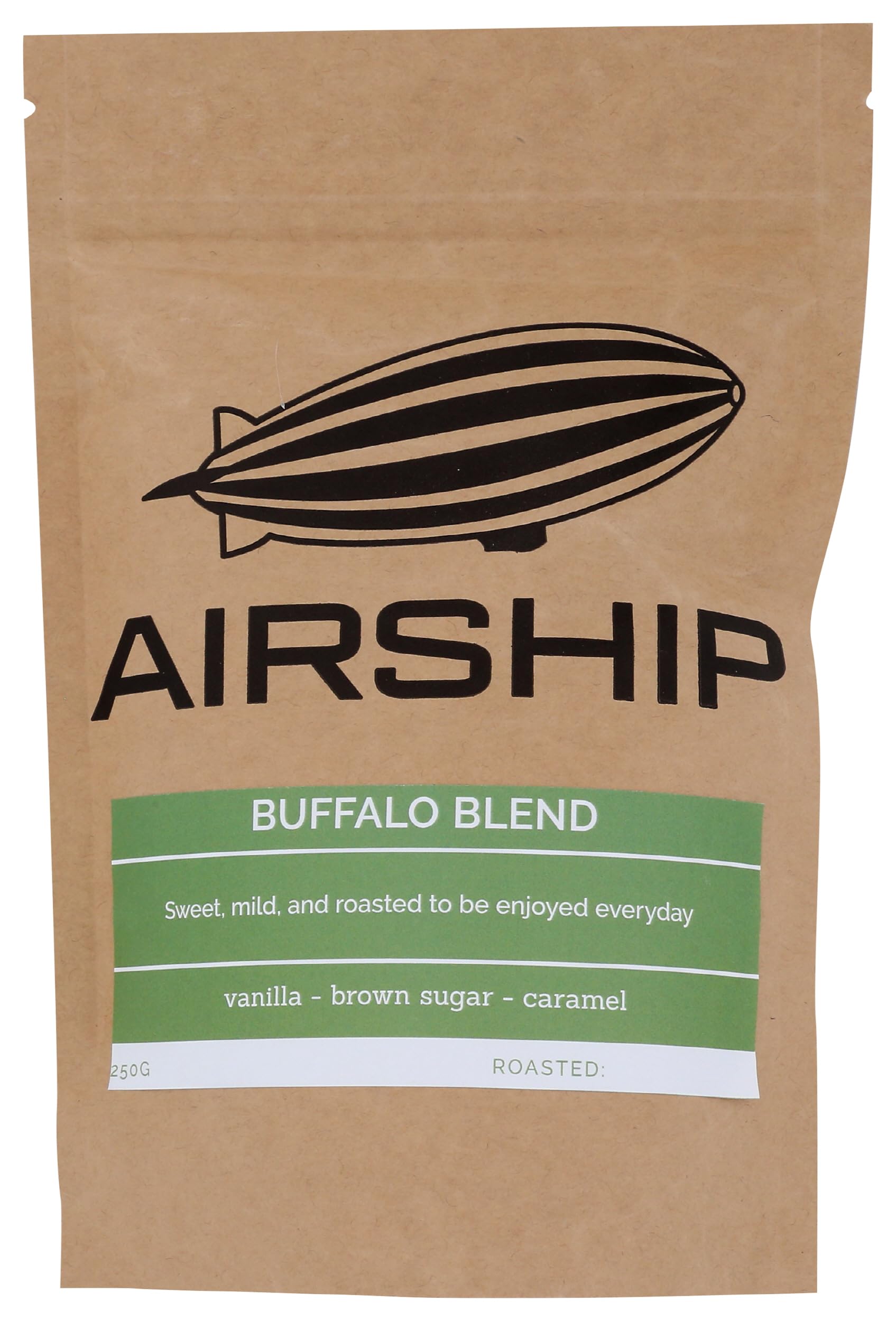 Airship Coffee Buffalo Blend Medium Roast, 250g - Flavor Notes of Vanilla, Brown Sugar, and Caramel - Sourced from Guatemala and Colombia - Roasted