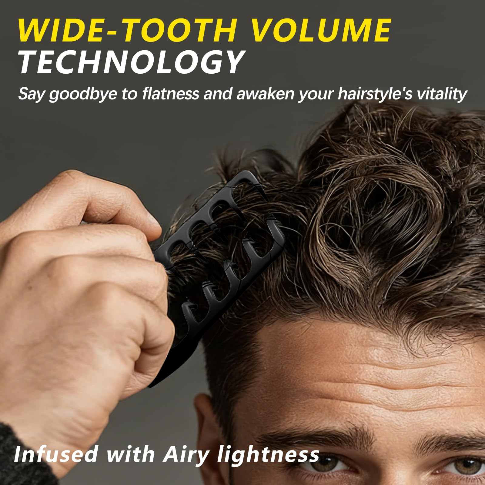 2 Pièces Peigne Cheveux À Texture Pliable, Brosse À Cheveux Bouclés Pour, Peigne Grosse Dent Large de Coiffage Volumineux Avec Texture, Pince De Levage, Pour Femmes Et Hommes (Gris Noir)
