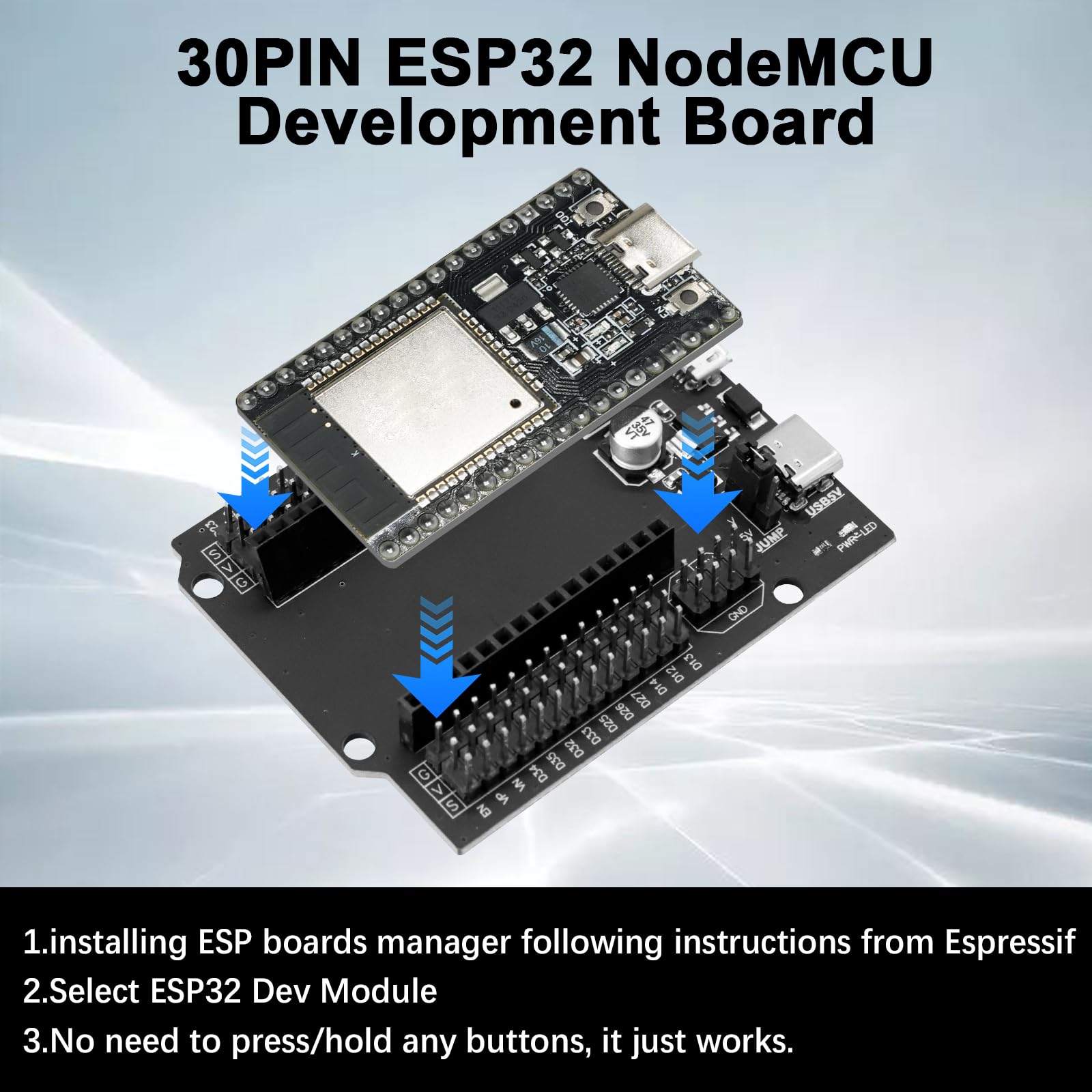 2PCS 30PIN Nodemcu ESP32 CH340 Schede di sviluppo, ESP 30 Pins ESP ESP WROOM 32D Modulo 2.4 GHz WIFI + Bluetooth Basso consumo Typ-C Interfaccia Compatibile con Arduino