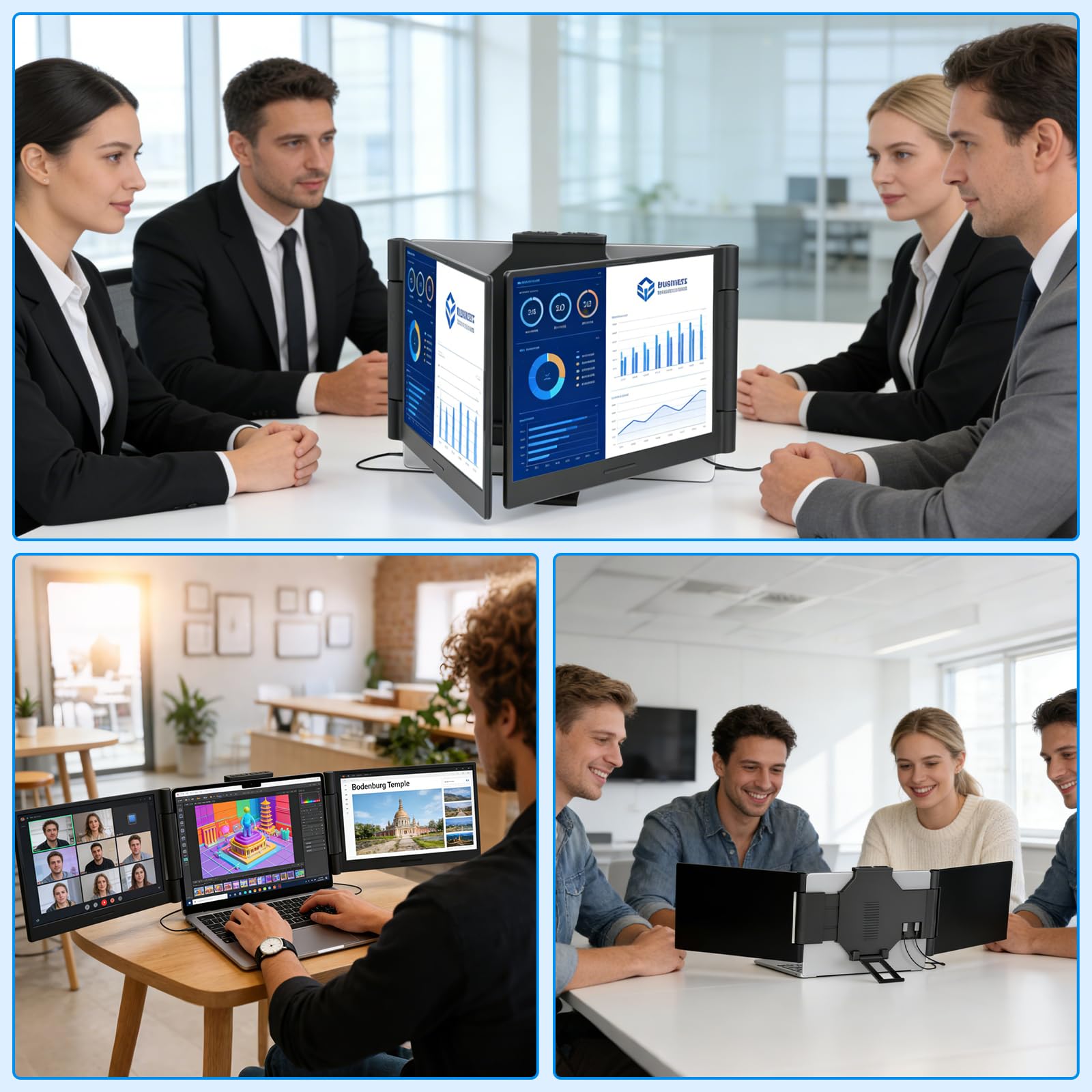 Funhill Laptop Screen Extender 14 inch Laptop Monitor Extender 1080P IPS, Triple Portable Monitor for Laptops 13-17.3" with Display/HDMI Port, Plug-Play Portable Screen for Windows/Chrome/Android — view 9
