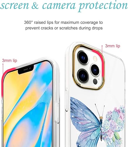 Miniatura 4 de JAHOLAN Funda transparente compatible con iPhone 12 Pro Max con purpurina morada, diseño de mariposa a prueba de golpes, TPU a prueba de golpes,