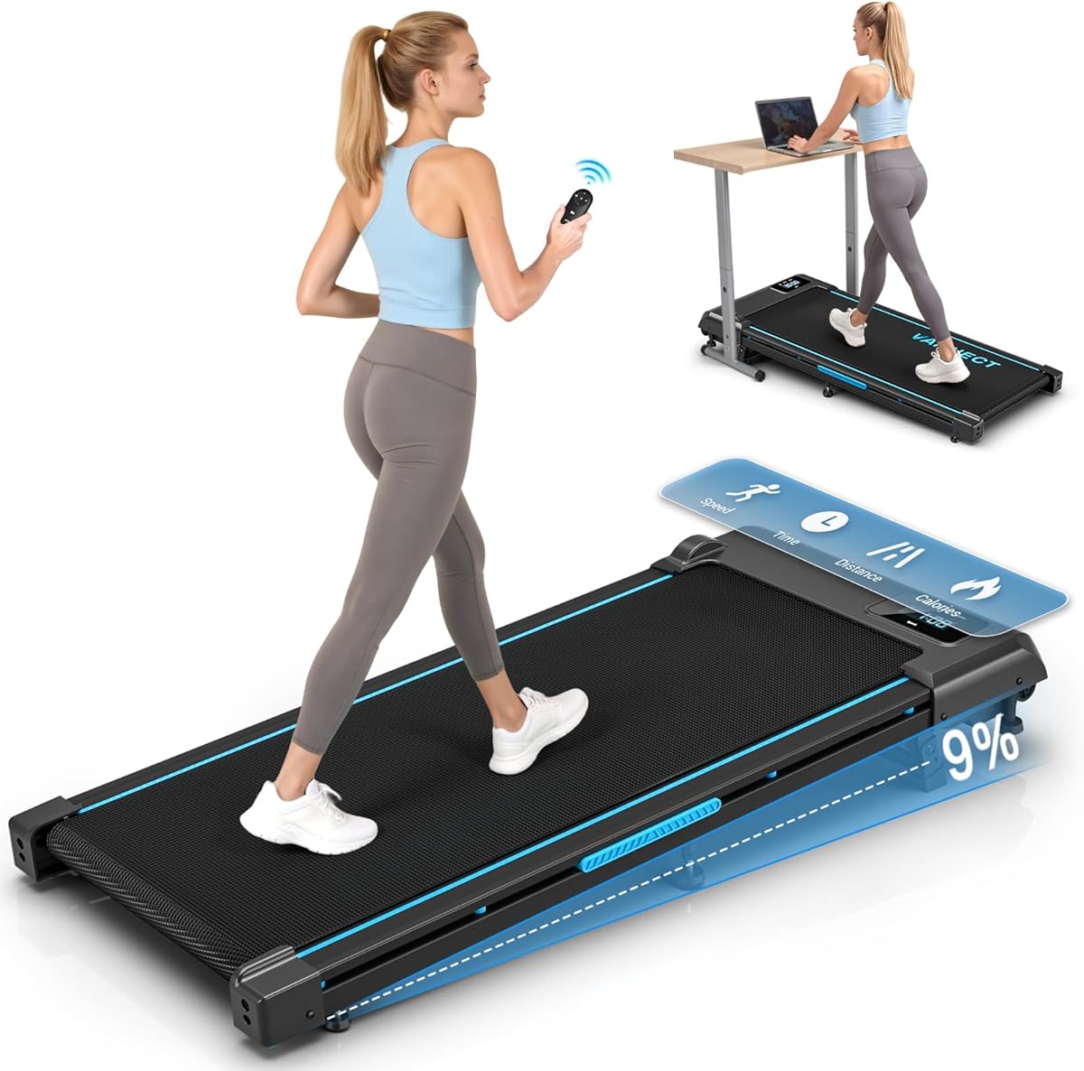 Walking Pad, VANNECT Laufband für Zuhause mit Steigung, 1-10/1-14 km/h Walking Machine mit LED-Anzeige, Fernbedienung, 2,75HP/3,0HP Tragbares Laufband, Keine Montage Erforderlich, Bis 150kg/180KG