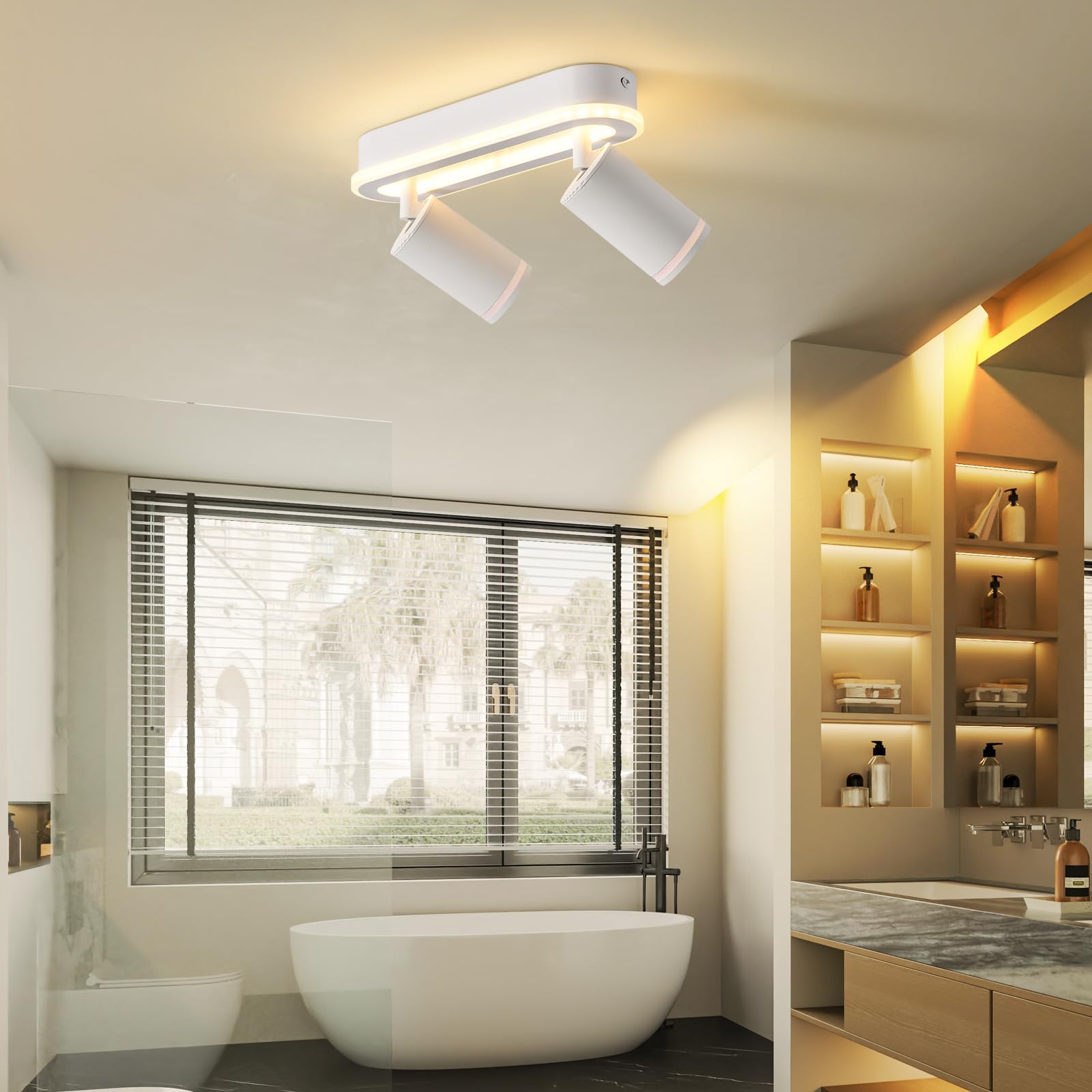 SANSHI Faretti da Soffitto Orientabili Interno LED 2 Luce,Faretti da Parete con Inferiore 15W+2x5W,GU10 Lampadario Faretti,Moderna Plafoniera Faretti Bianco Caldo 3000K per Cameretta Cucina,Bianco