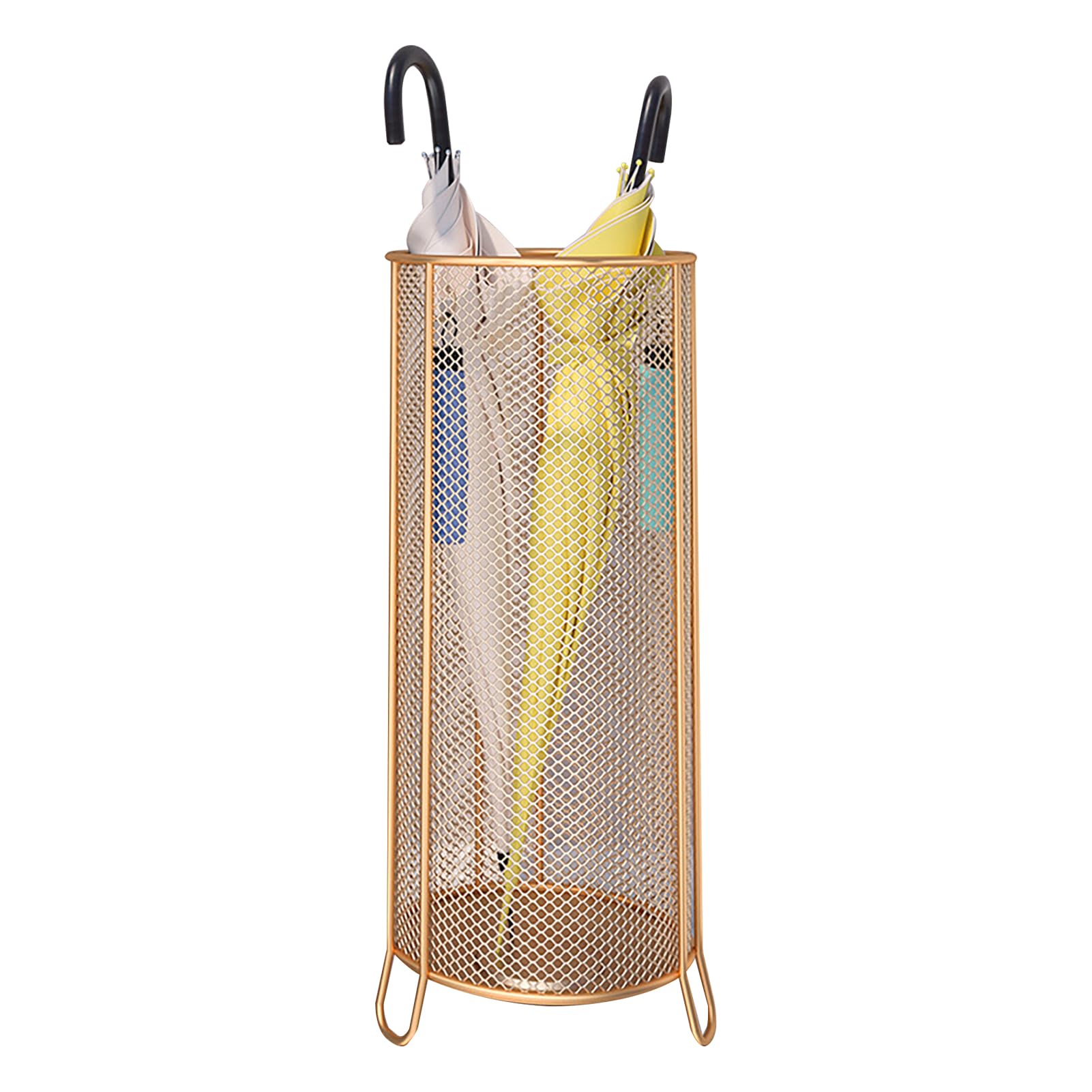 FCXWEVR Modern Entryway Rack Gold Umbrella nizer with Drip Tray & Hooks Stylish Multipurpose Umbrella Holder for Home Office Supermarket Storage Solution