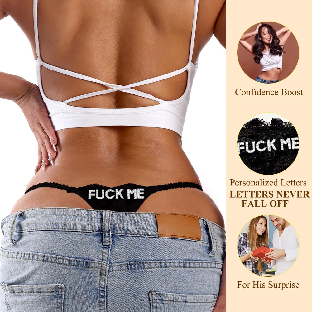 2Pack Women G-String Thongs T Back Low Rise Lace Panties Funny Thongs with Letters Cute Sexy Underwear