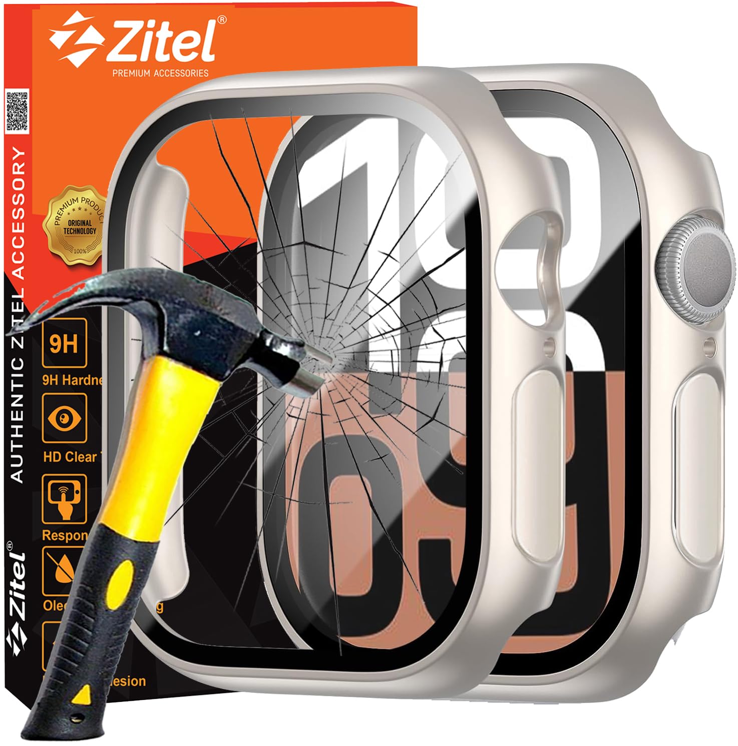 Zitel Case with Screen Protector Compatible with Apple Watch Series 10 46mm Hard PC Cover with Built-in 9H Tempered Glass (46mm, Starlight)-picture-22