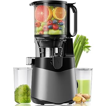 Cold Press Juicer, 5.8" Wide Feed Chute Juice Extractor Machine with 400W, High Juice Yield, Slow Masticating Juicer for Whole Vegetables & Fruits, Premium Silver