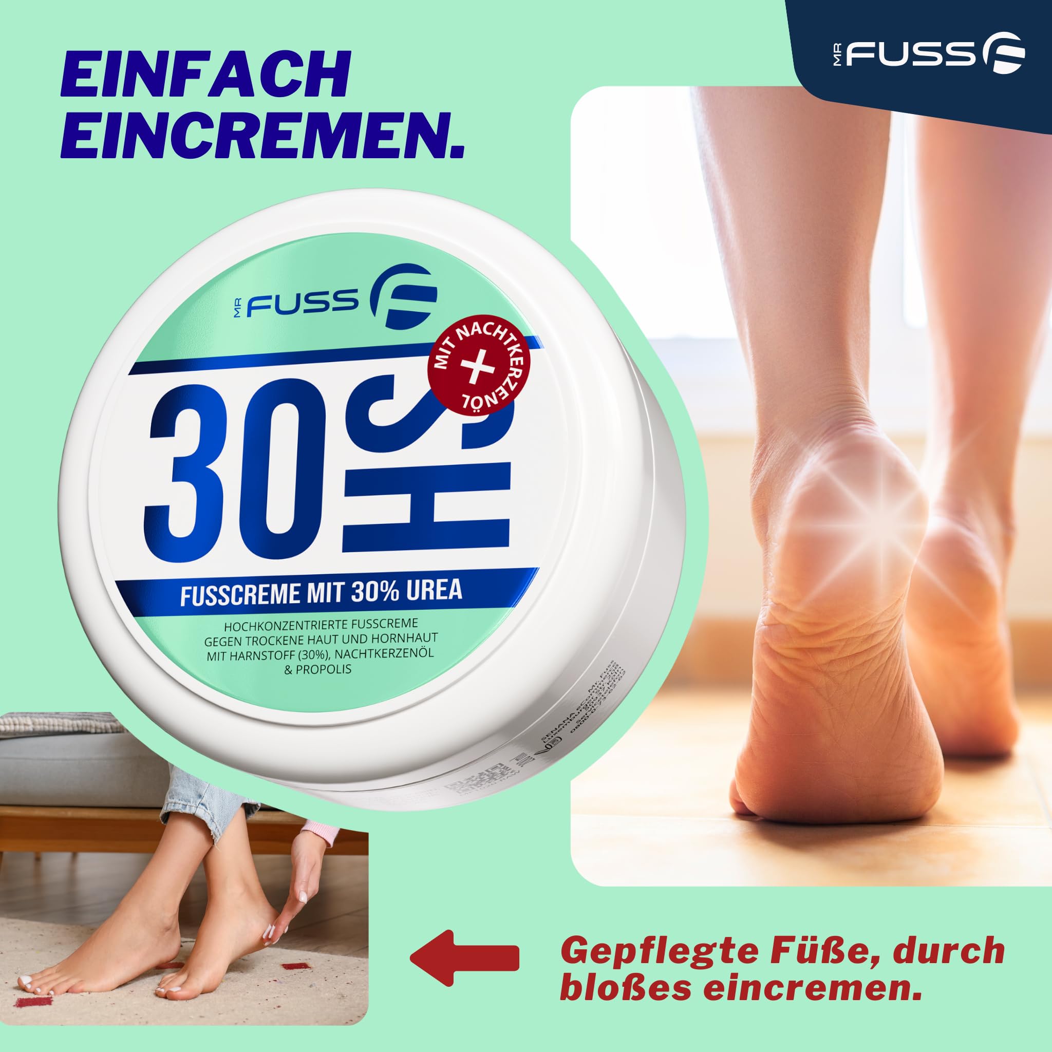 Mr. Fuss Krem do usuwania rogowacenia z mocznikiem 30% | Krem do stóp do usuwania rogowacenia | Pielęgnacja skóry stóp | Maść do popękanych pięt stóp | Z olejem z nagietka, gliceryną i propolisem
