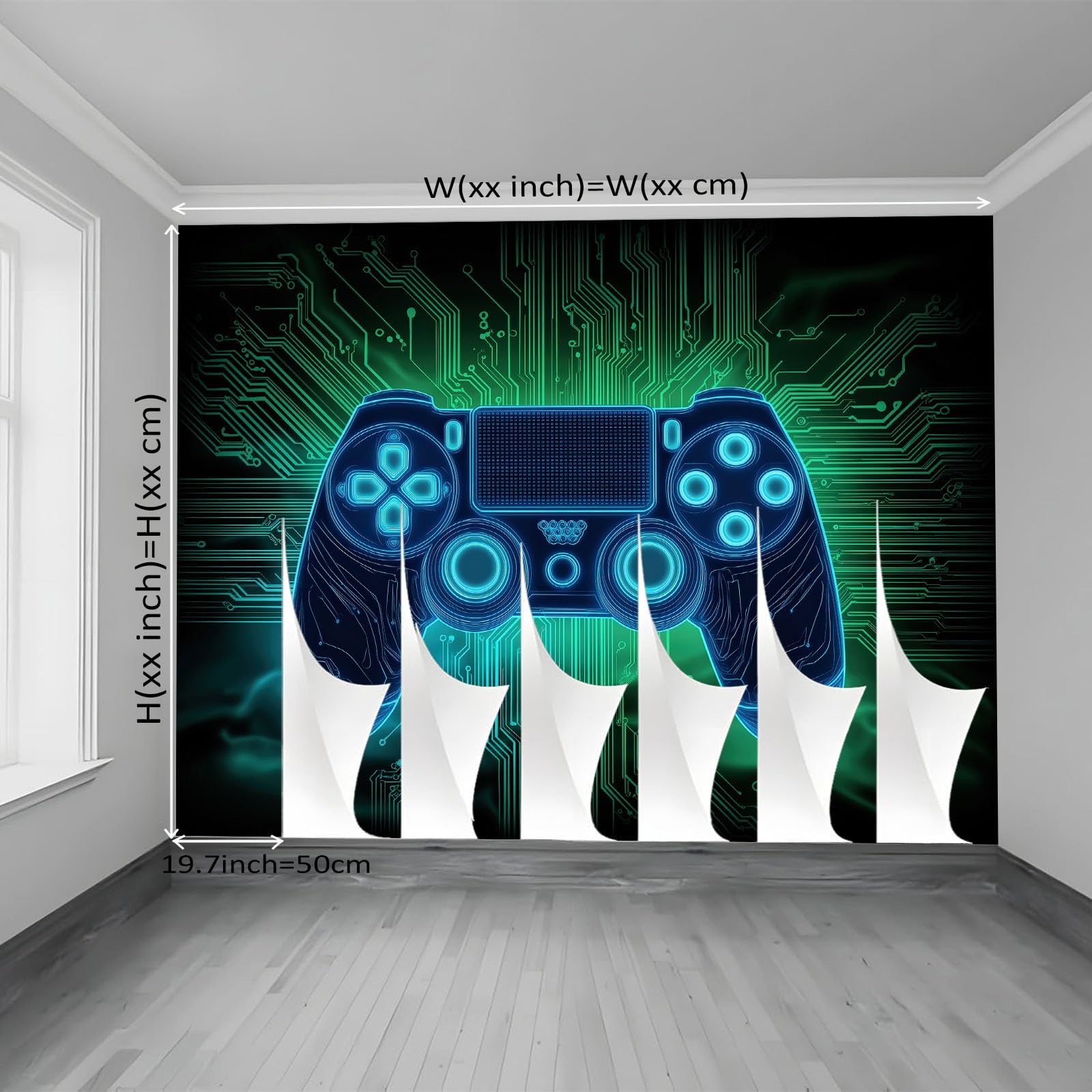 Tapeta z motywem, 250 x 175 cm, wzór kontrolera gier, wodoszczelna dekoracja ścienna do pokoju młodzieżowego i kącika do gier, niebiesko-zielona
