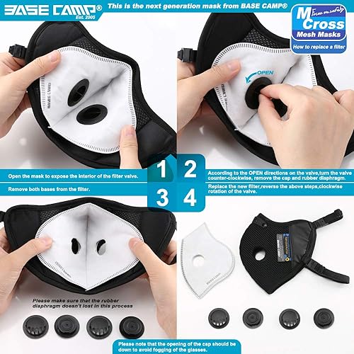 Miniatura 7 de BASE CAMP M Cross - Máscara antipolvo, reutilizable, transpirable, cómoda, máscara facial de seguridad para el trabajo con 6 filtros de carbón