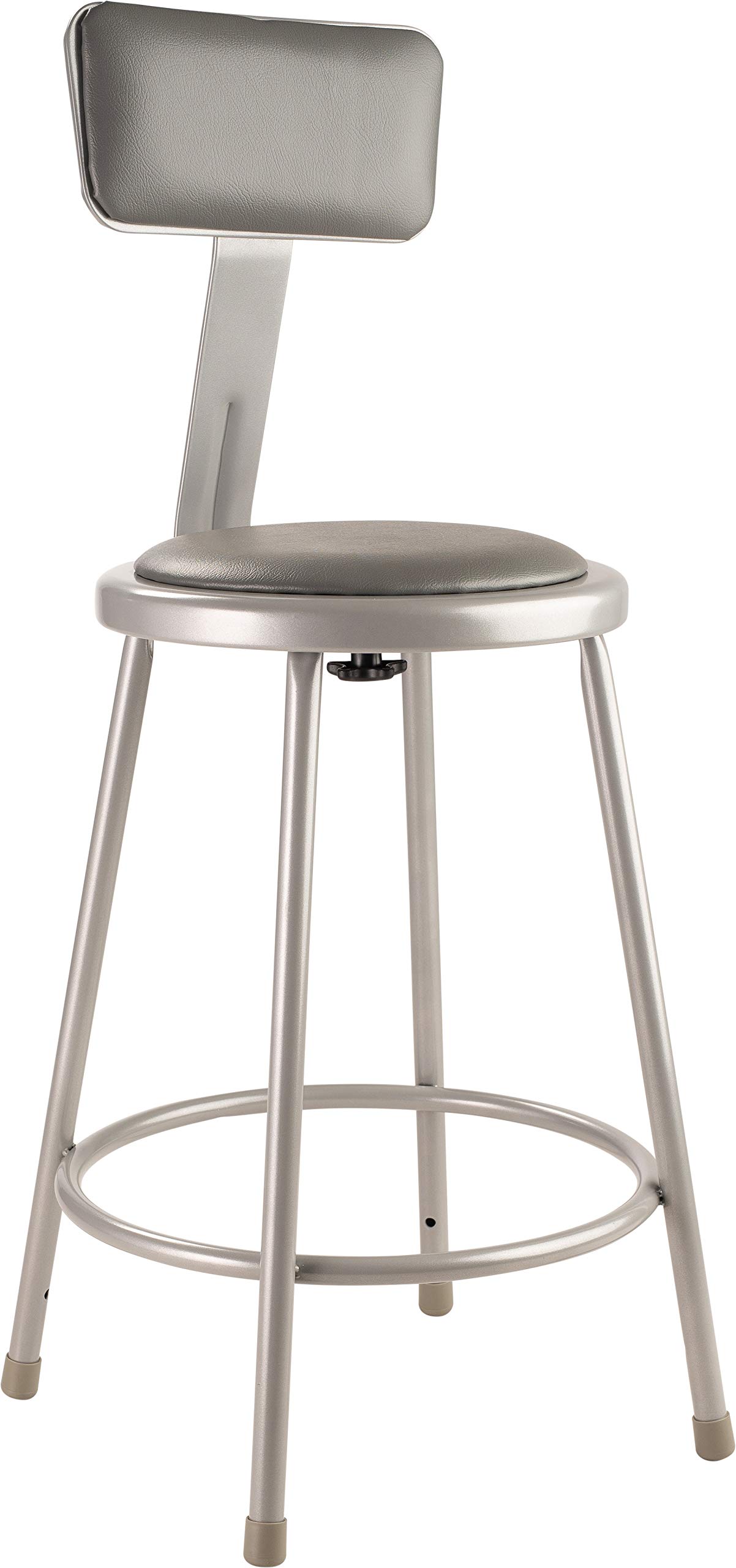 National Public Seating 6424B Steel Stool with 24" Vinyl Upholstered Seat and Backrest, Grey