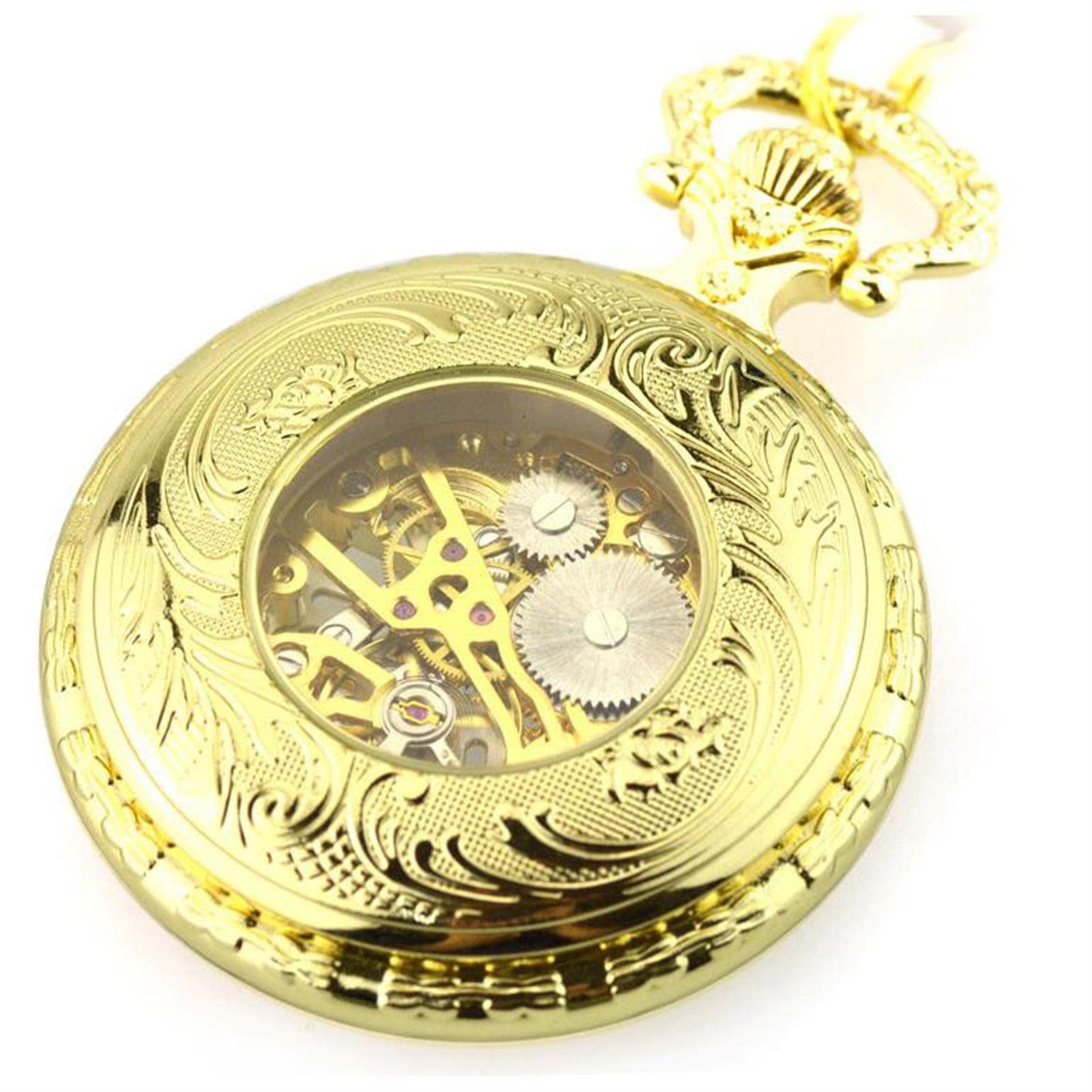 Montre de Poche, Montre mécanique Vintage Steampunk pour Homme, Pendentif Horloge avec chaîne et Coffret Cadeau pour père
