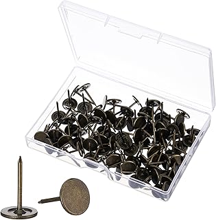 100Pcs Vintage Flat Thumb Tacks, Metal Heavy Duty Push Pins for Cork Board, Decorative Wood Push Pins for Home Office Worker Use, DIY Crafts Projects