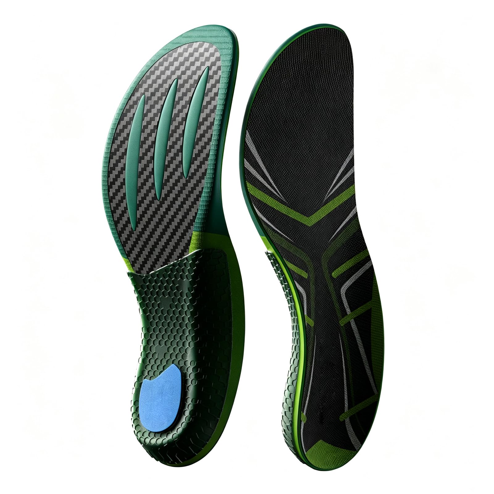 Kohlefaser Einlegesohle für Sportschuhe mit Fußgewölbe Unterstützung, Hohe Dämpfung & Energierückgabe für Herren & Damen, Verletzungsschutz Sporteinlage für Basketball, Laufen，Grün：42 (26cm)