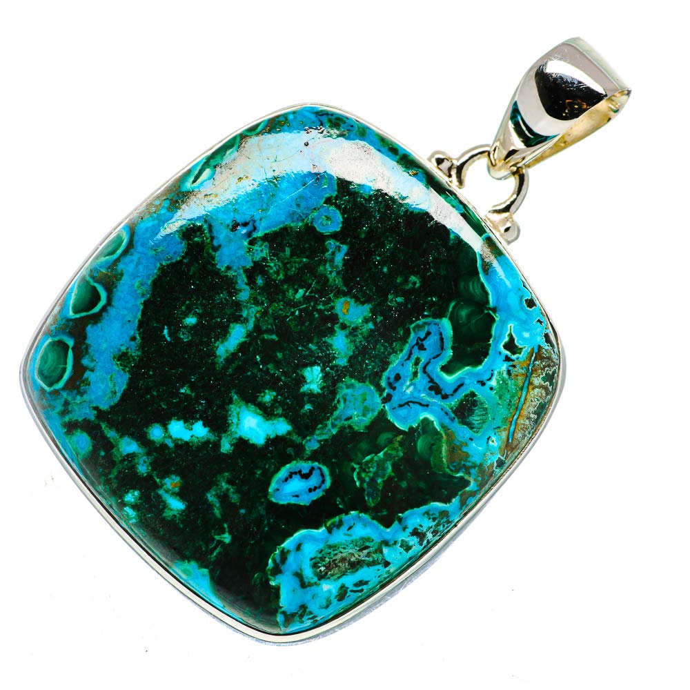 Ana Silver Co Malachite In Chrysocolla Pendant 1 3/4" (925 Sterling Silver) - Handmade Jewelry, Bohemian, Vintage PD722974