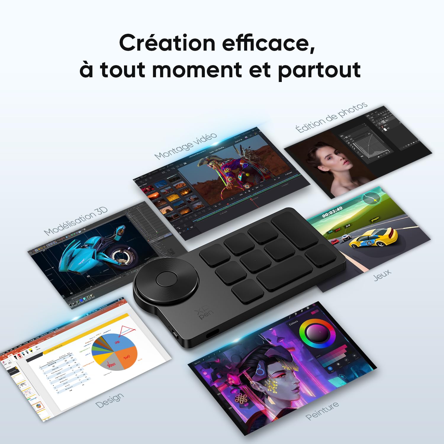 XP-PEN ACK05 Télécommande de Raccourci, Pavé Numérique Clavier sans Fil Portable avec Roulette et 10 Touches (Jusqu’à 40 Raccourcis Customisables), Convient pour Tablettes Graphiques et Ordinateurs
