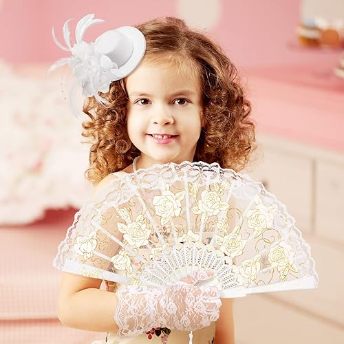 Miniatura 2 de Sintege 4 piezas de suministros de fiesta de té para niñas, guantes de fiesta de té, sombreros para niñas y niños, collar de fiesta de té para