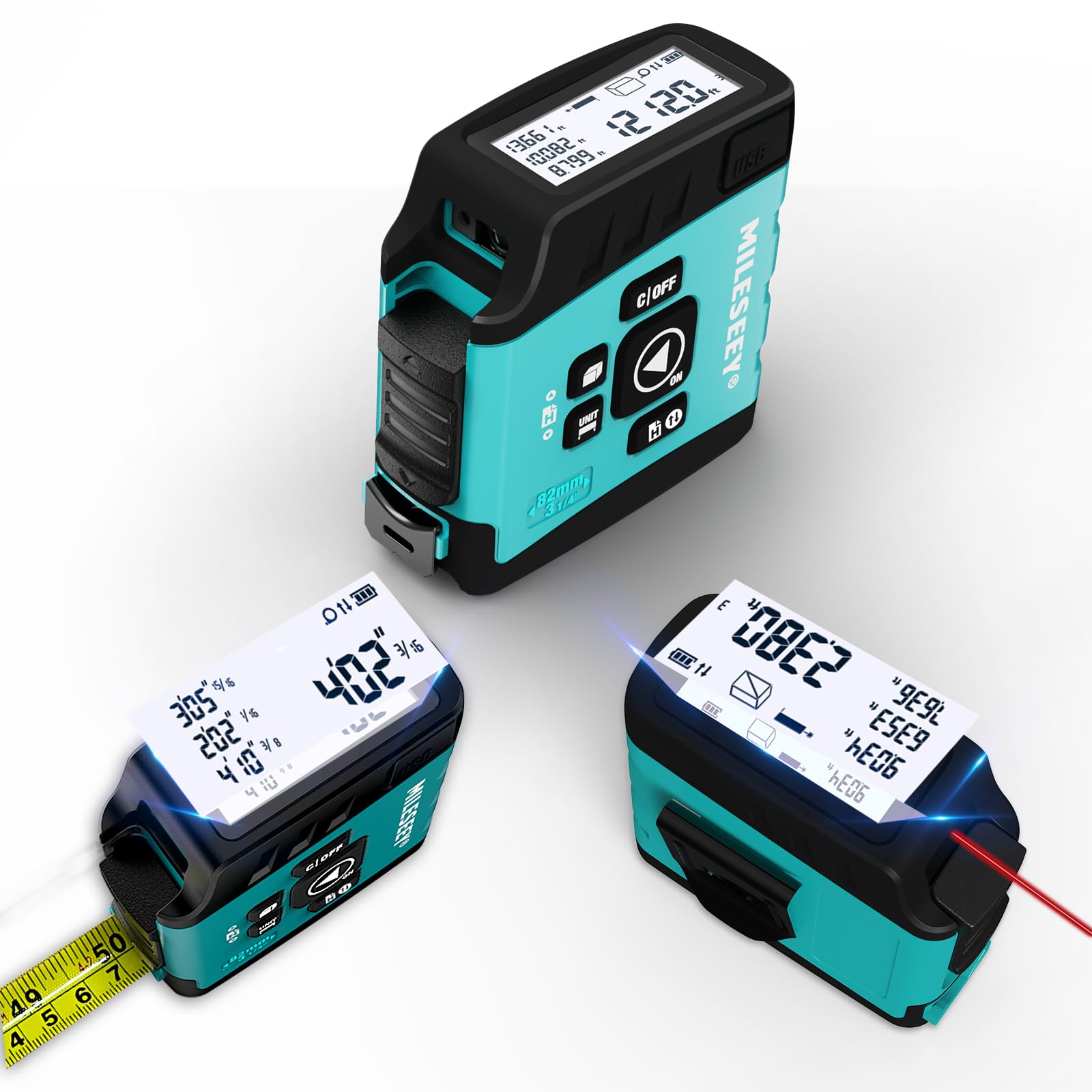 MiLESEEY DT20-APP Laser Entfernungsmesser 40m mit App & Maßband | 3-in-1,40m Laser, 5m digital Maßband & App,4 Einheiten,Fläche/Volumen/Pythagoras,Akku,Für Heimwerker & Profis