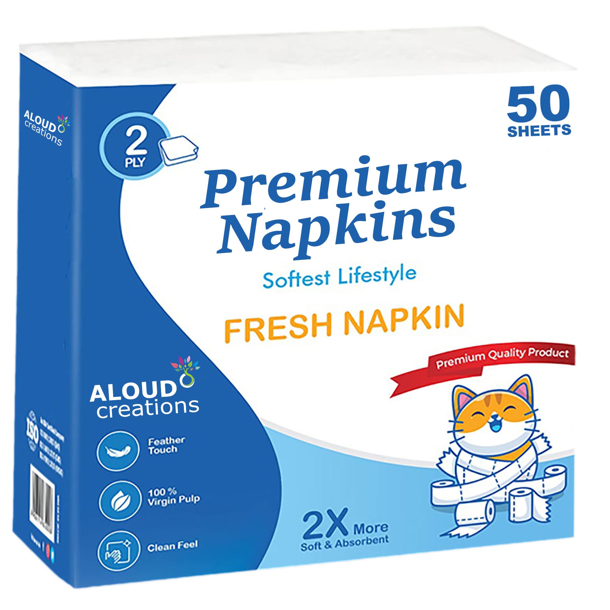 ALOUD CREATIONS Ultra-Premium Luxury Tissue Paper Napkins, 2 Ply, Large Size 40X40 cm, White, 50 Pulls Each, Pack of 4 (B09HMX3D5W) Amazon Price History, Amazon Price Tracker