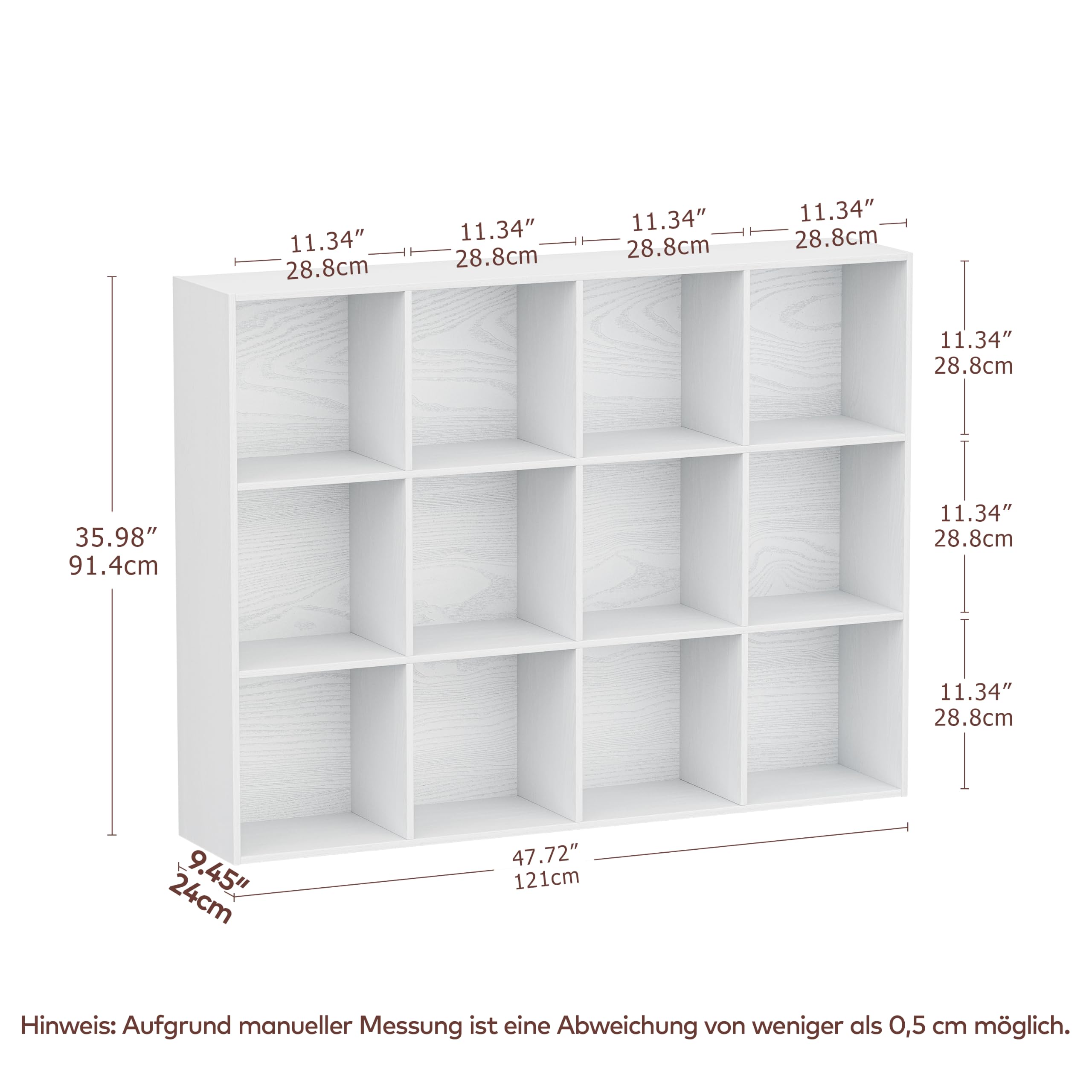 Bücherregal Würfelregal aus Holz mit 12 Fächern, Bücherschrank Standregal mit Geschlossener Rückwand, Aufbewahrungsregal & Raumteiler für Kinderzimmer Wohnzimmer Schlafzimmer Büro, Weiß