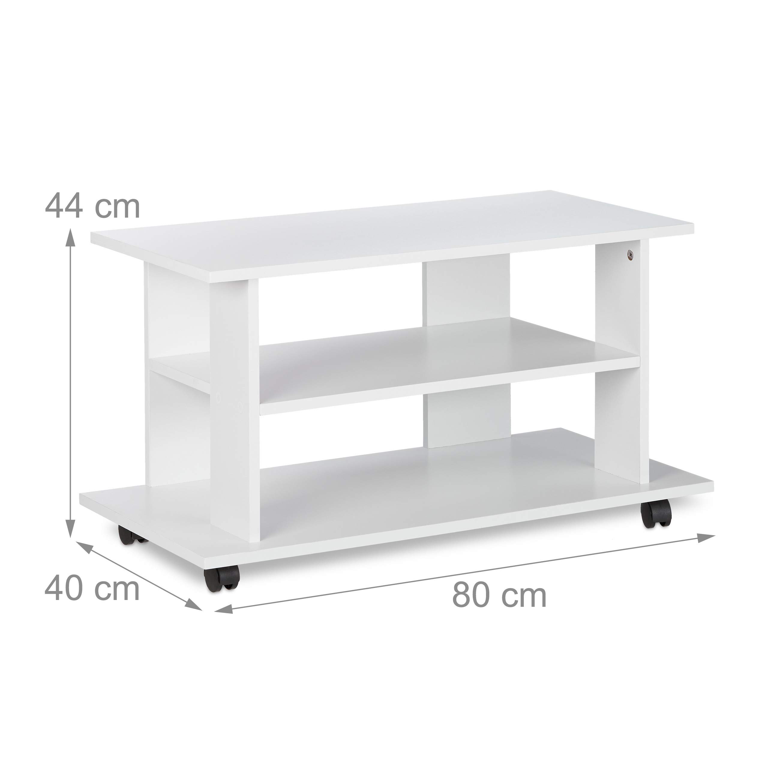Relaxdays Mobiletto per la Televisione con Ruote, 2 Ripiani Decoder Console Porta TV Mobile HLP 45x80x40 cm, Bianco