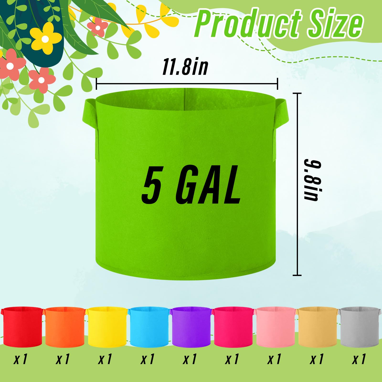 Ziliny Bolsas de cultivo de plantas coloridas de 3 galones/5 galones, bolsas de cultivo no tejidas a granel, macetas de tela con asas, bolsas para macetas de tomate para jardín al aire libre,