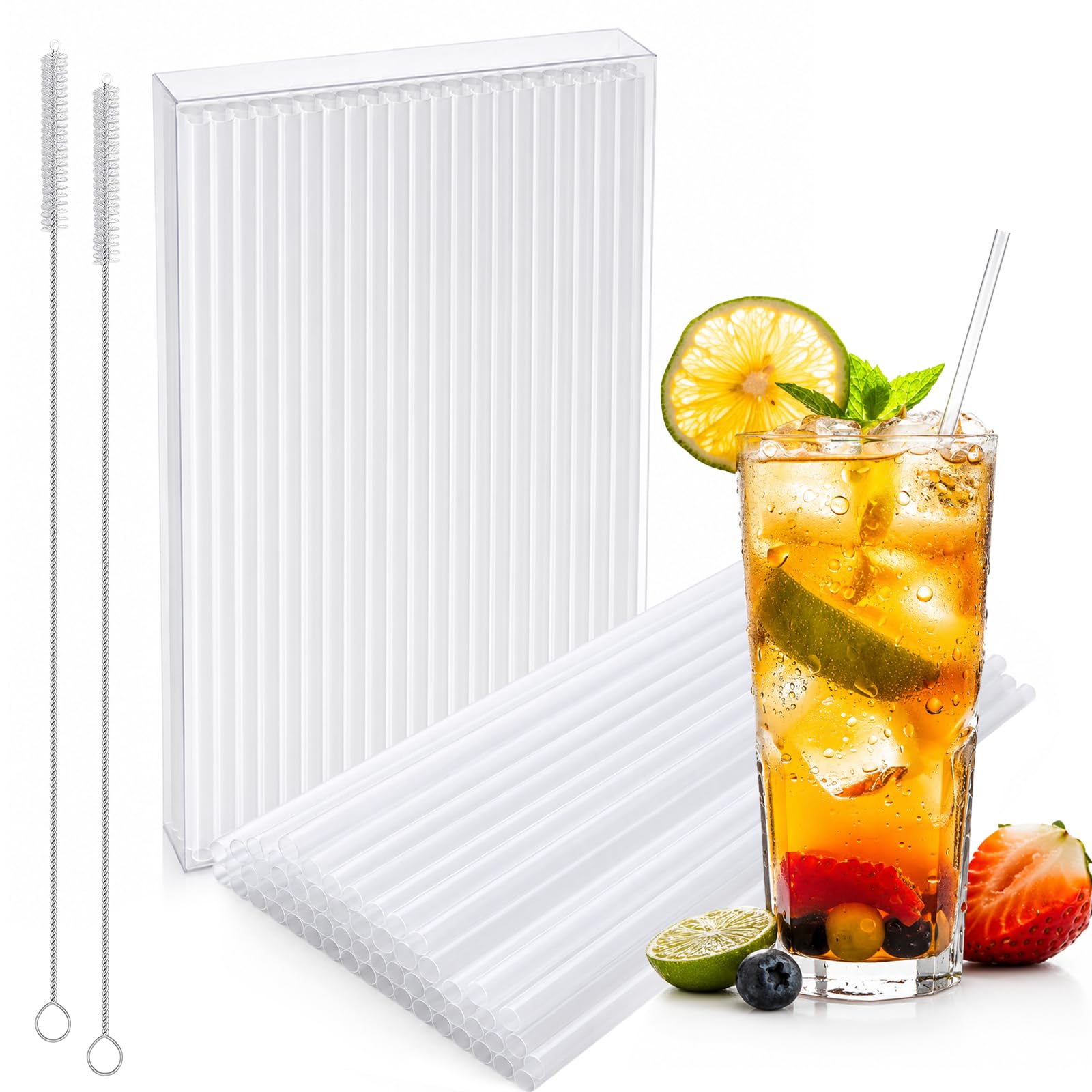 lafo 100 Pack Reusable Straws PP Plastic Straws 26cm 6mm Straight Bendy Drinking Set with Cleaning Brush, Durable Plastic Straw for Cocktails Smoothies Milkshakes Juice (100, Black, 260 * 60mm)