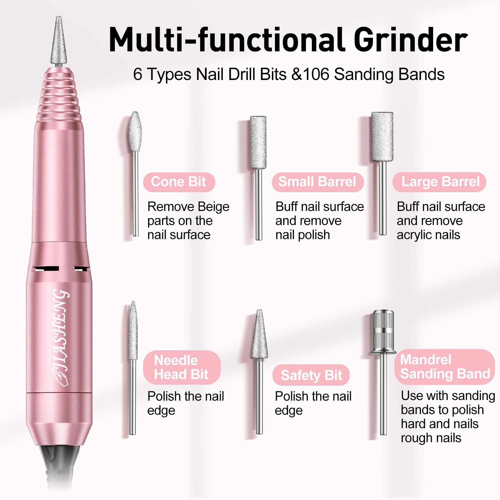 JIASHENG - Perceuse à ongles électrique professionnelle 20 000 tr/min, lime à ongles électrique pour acrylique