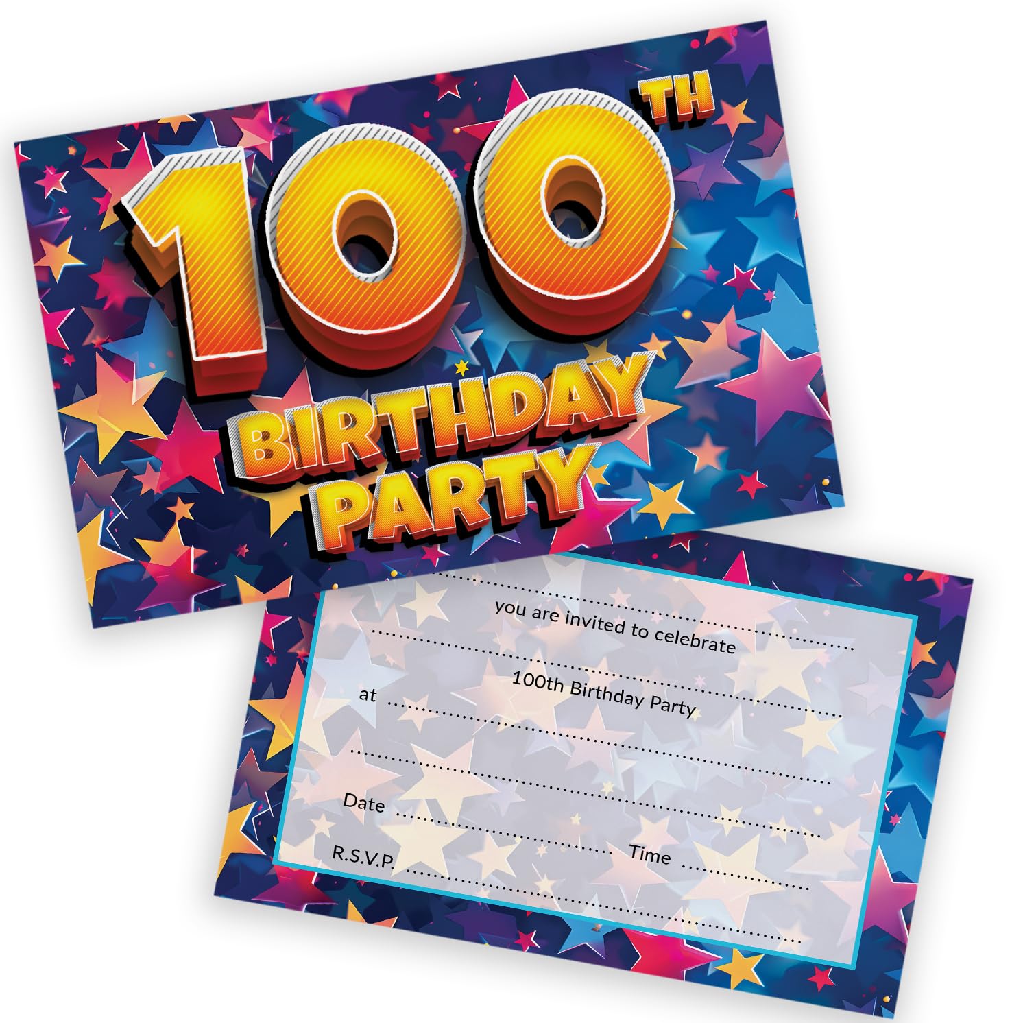 100th Birthday Party Invitations Men Women - Celebration Stars 36 Pack - Adults Birthday Invitations for Friends Family A6 Party Invites Invitation Cards with Folding Envelopes