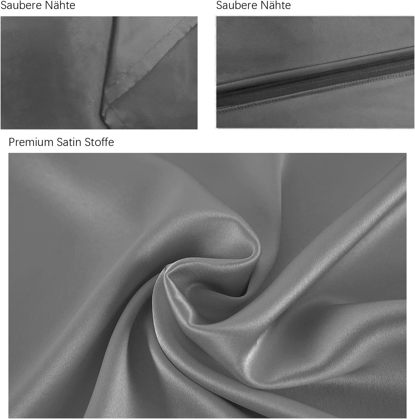 Vielit 2 Pack Satin Pillowcase for Hair and Skin,Soft as Silk Pillowcases for Hair and Skin,Easier Care than Silk Pillow Case Grey Pillowcases for 80x80cm Pillow Envelope - Image 3