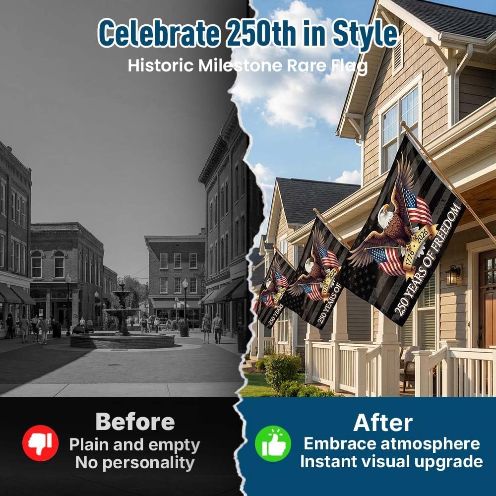 250 Years American Flag for Outside 3x5 Ft, 250th Anniversary American Banner with FlagBrass Grommets, Double Sided 250th Anniversary Eagle Flag for Home, Garden, Porch (Black-01+Black-02)