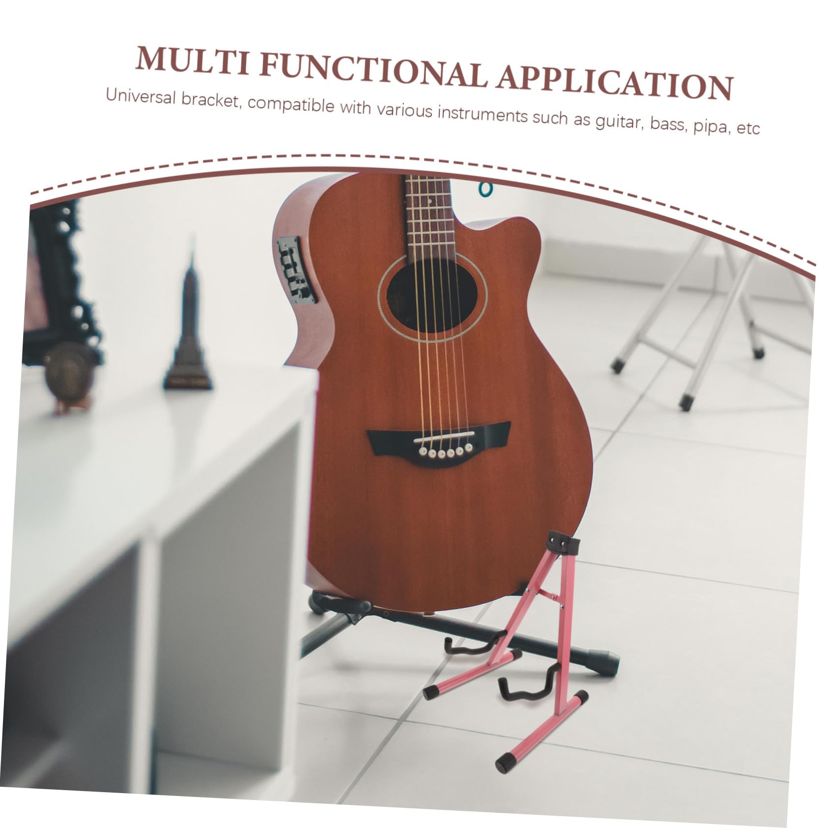 Toyvian Supporto Chitarra Pieghevole in Metallo, Struttura Rosa