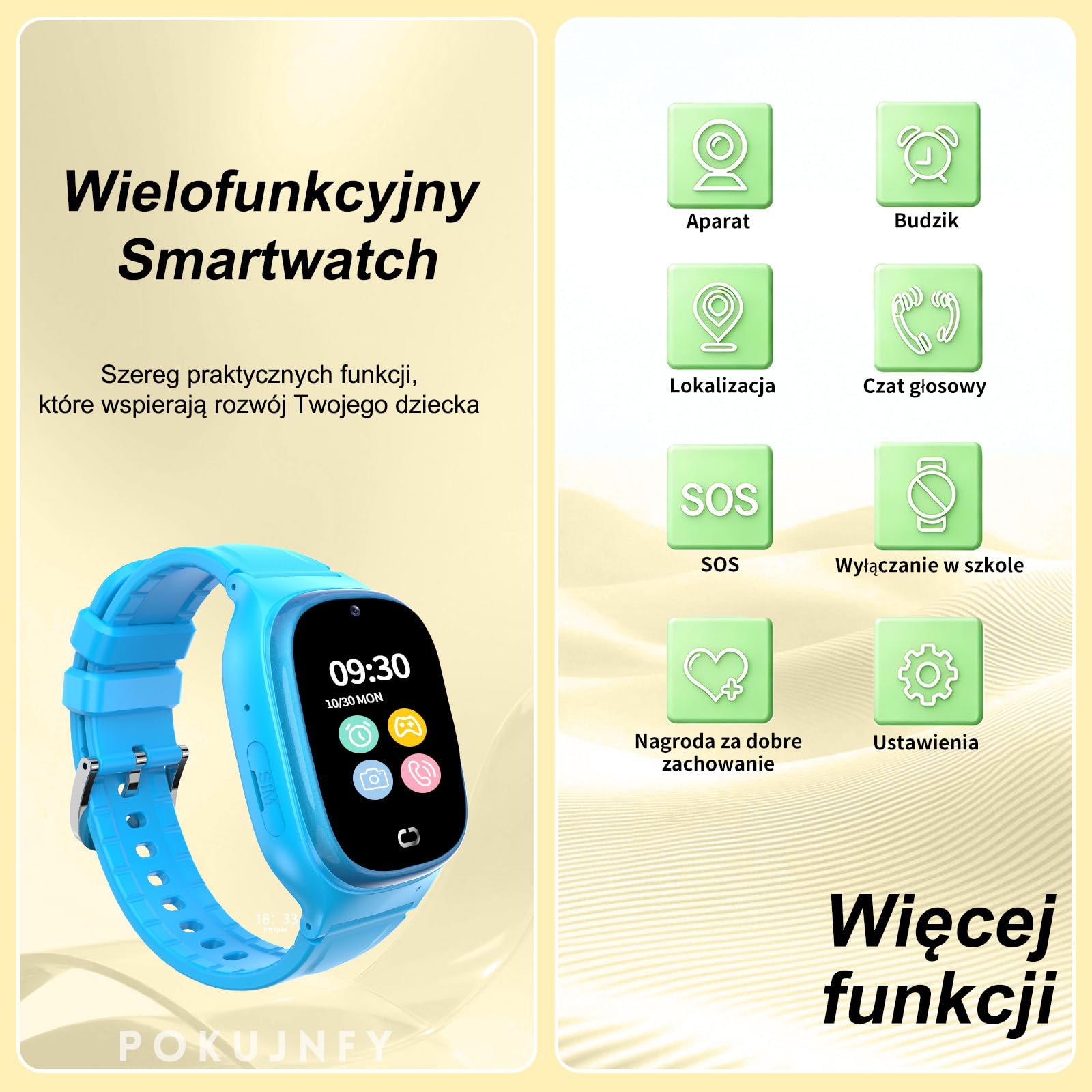 Smartwatch dla Dzieci z GPS Rozmowy Telefoniczne Czat SOS Kontakty | Budzik Gra IP68 Wodoodporny Tryb Klasowy Zegarki Cyfrowe Smartwatch Dziecięcy Chłopcy Dziewczynki Urodziny Prezenty
